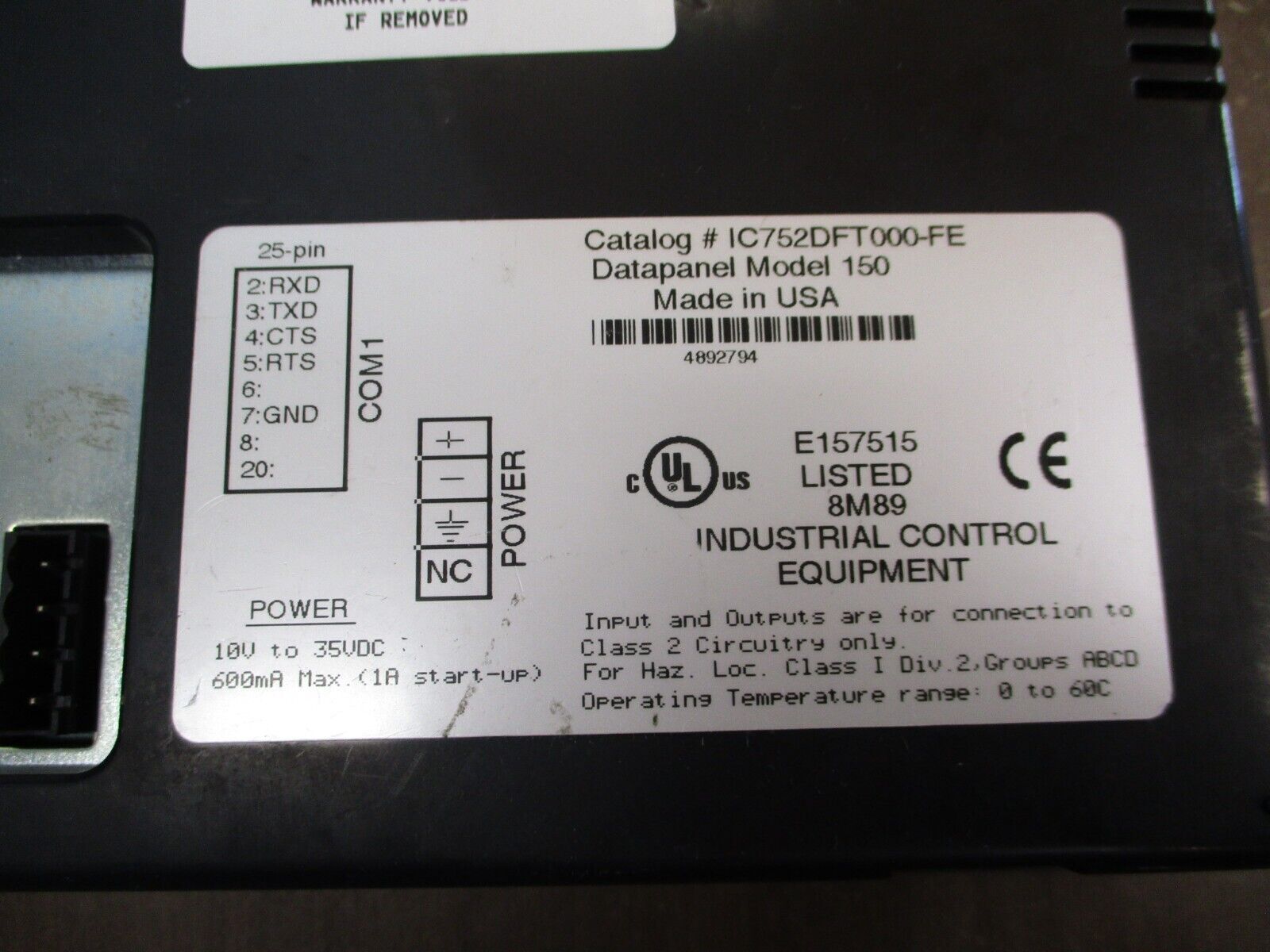 GE Fanuc Model 150 Datapanel IC752DFT000-FE 10-35VDC Used