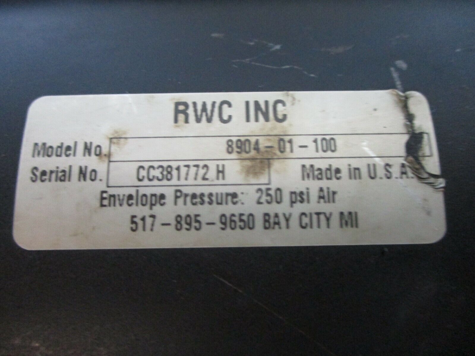 RWC Air Cylinder 8904-01-100 250PSI Used