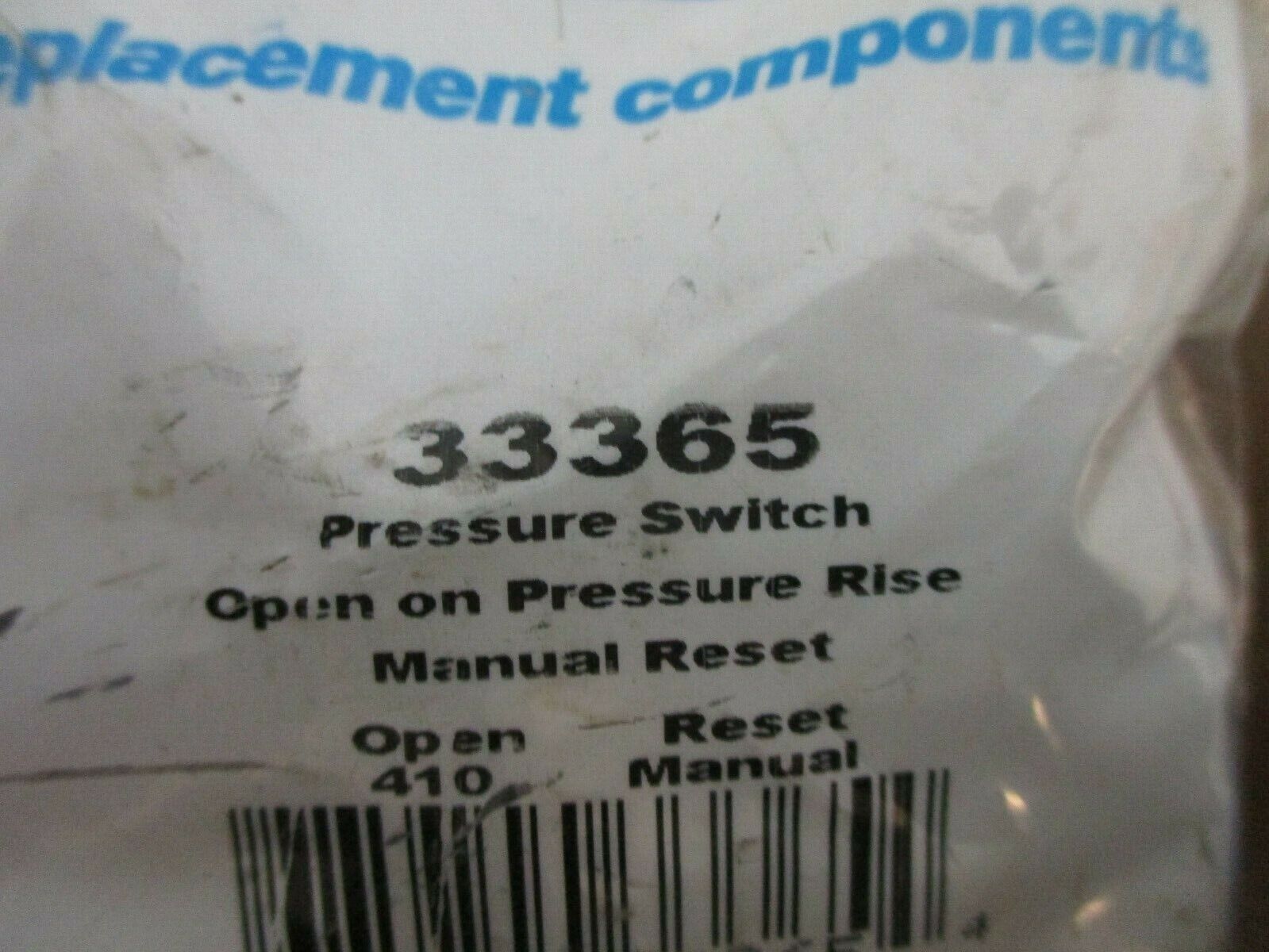 Mars Pressure Switch 33365 Manual Reset 0 Pen on Pressure Rise New Surplus