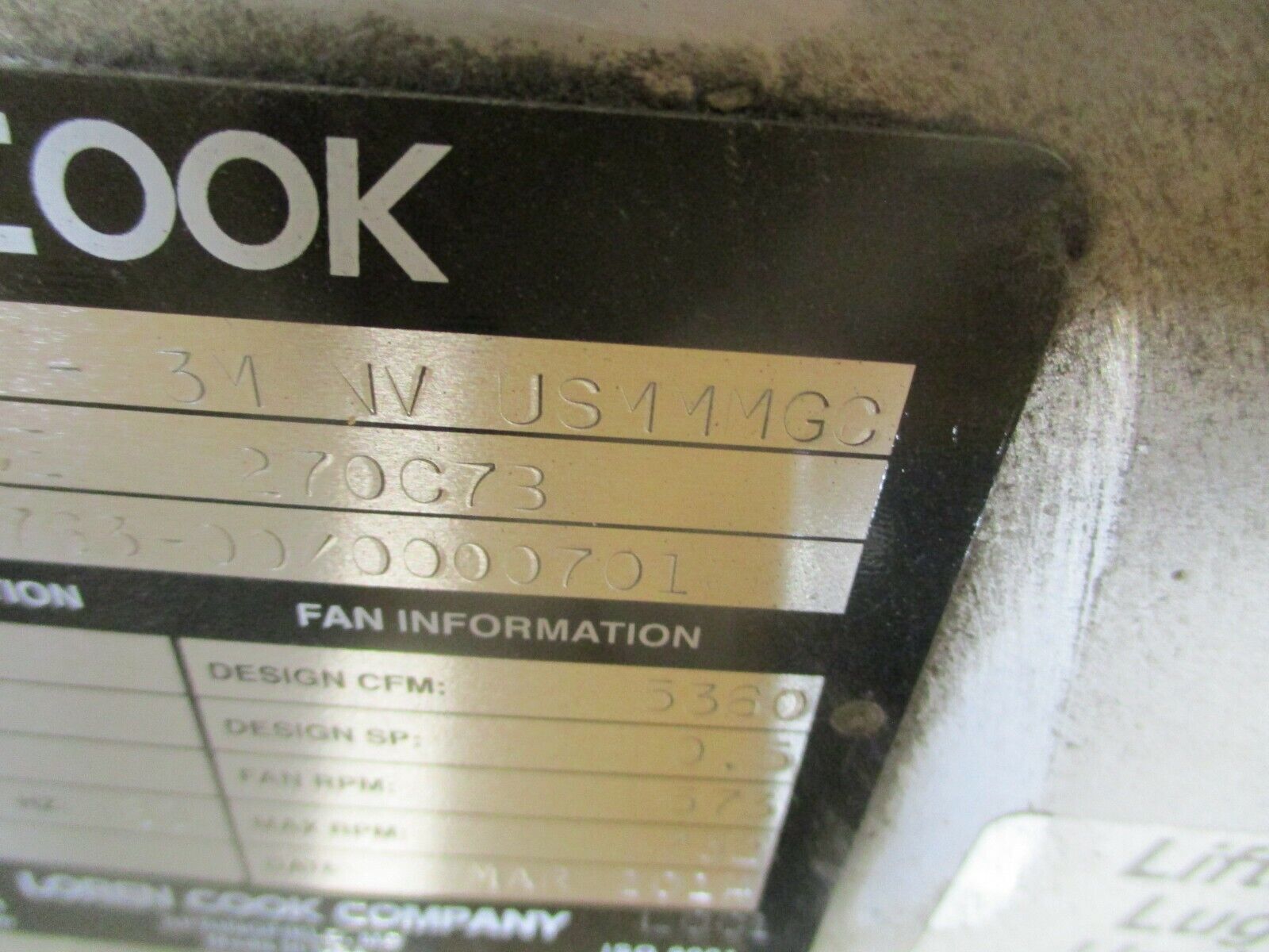 Cook Exhaust Fan 270 ACE 270C73 1HP 5360CFM 573RPM 460V 3PH 60Hz New Surplus