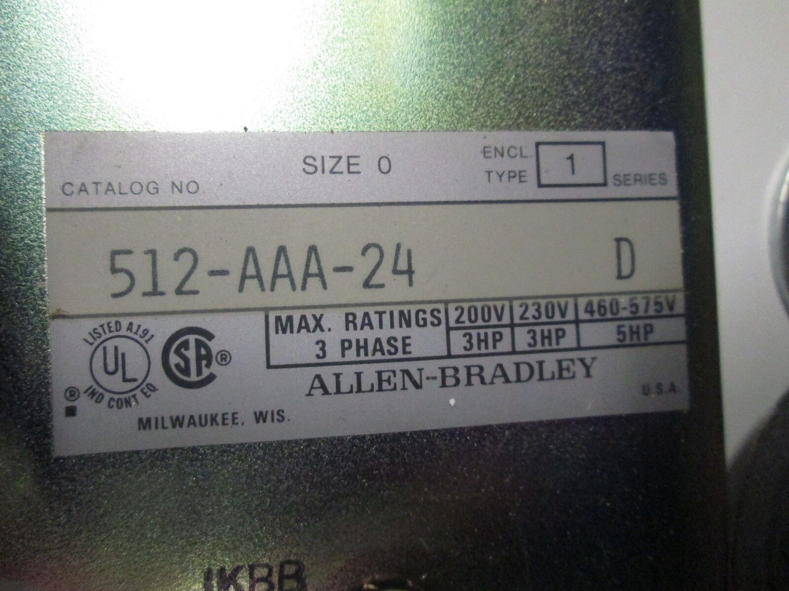 Allen-Bradley Fusible Combination 512-AAA-24 Size 0 Used