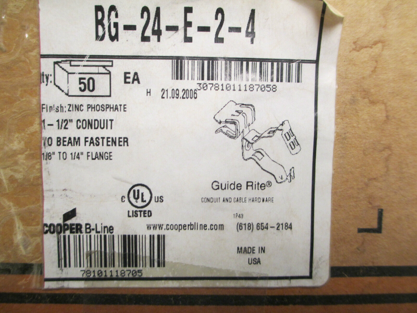 Cooper Conduit to Beam Fastener BG-24-E-2-4, Lot of 55! New Surplus!