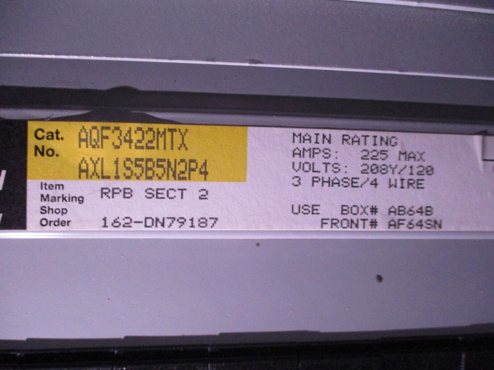 GE Main Lug Breaker Panel AQF3422MTX 225A Max 208/120V 3Ph 4W *No Lugs* Used