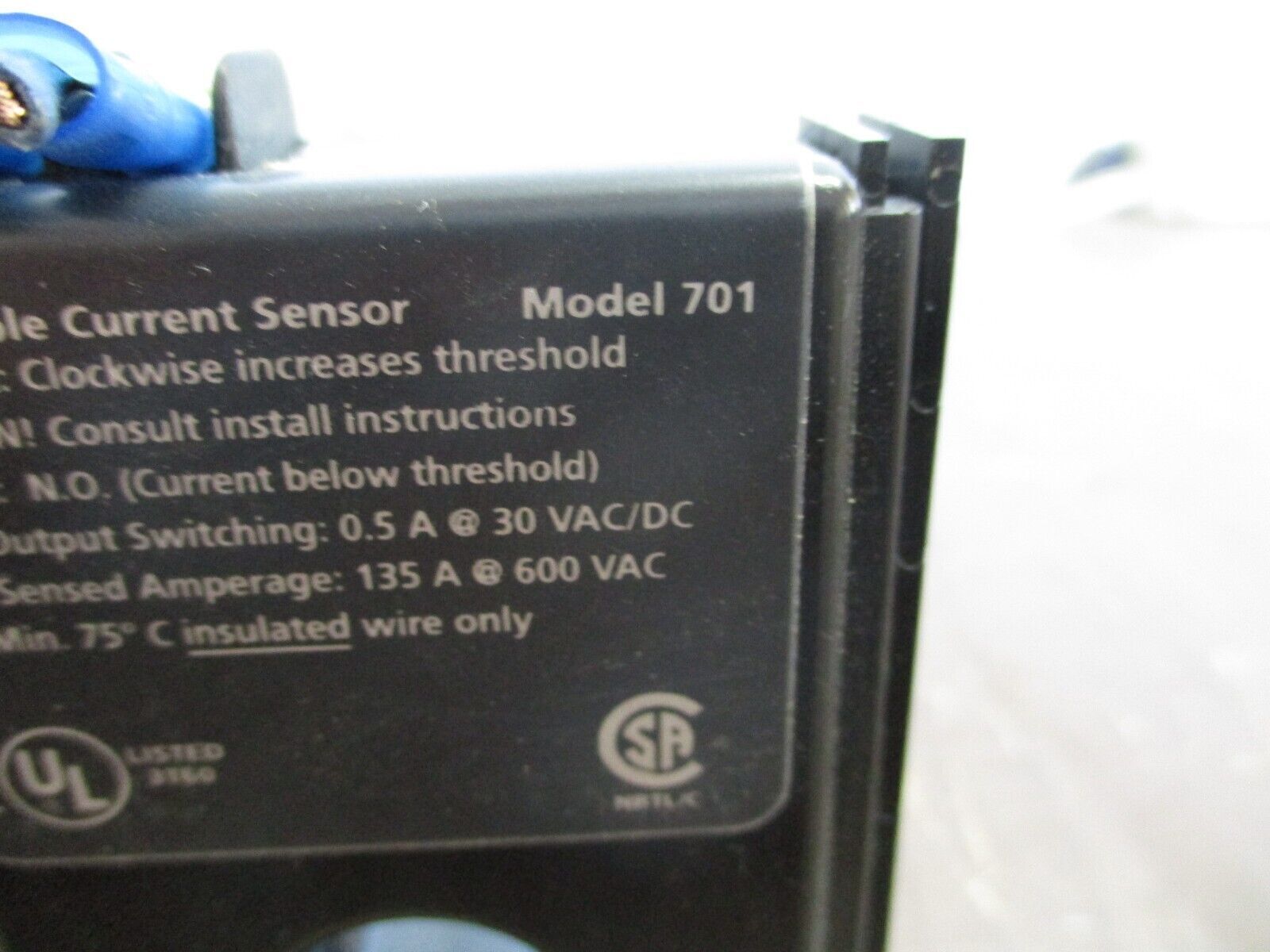Veris Hawkeye Adjustable Current Sensor 701 Max Sensed: 135A@600VAC Used