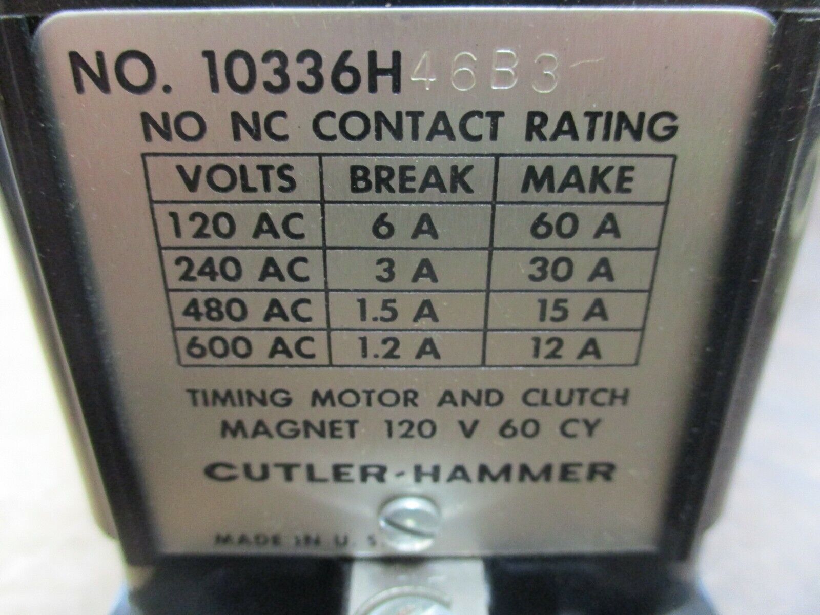 Cutler-Hammer Reset Timer 10336H46 Synchronous Motor Driven 120V 60Hz 3-Minutes