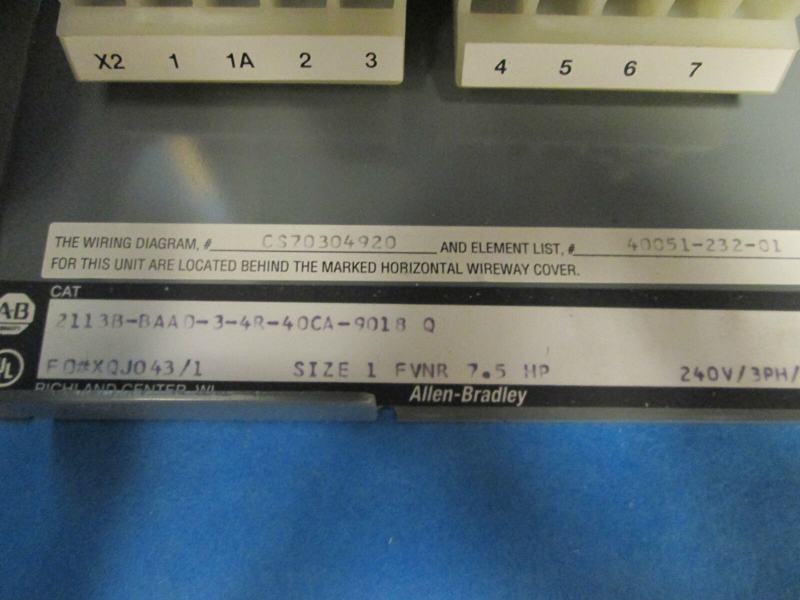 Allen-Bradley 2113B FVNR MCC Bucket Size 1 7.5 HP 50A New Surplus