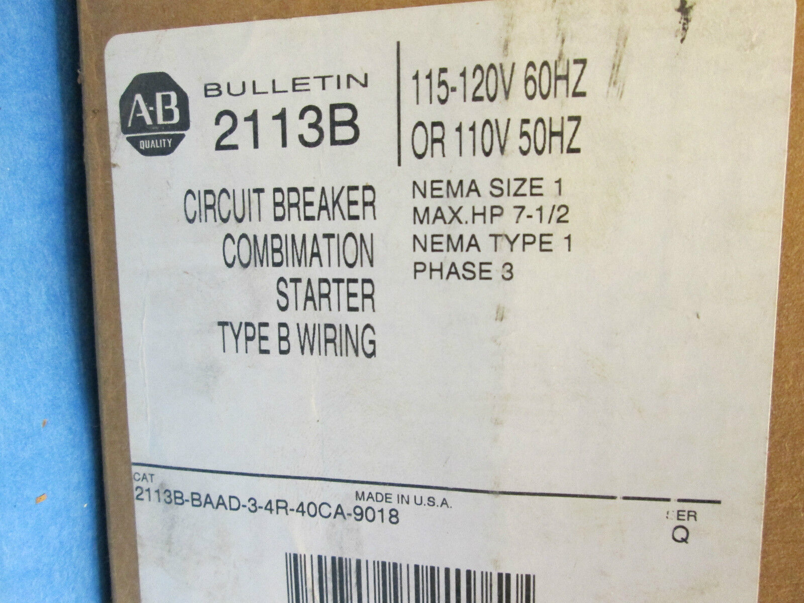 Allen-Bradley 2113B FVNR MCC Bucket Size 1 7.5 HP 50A New Surplus