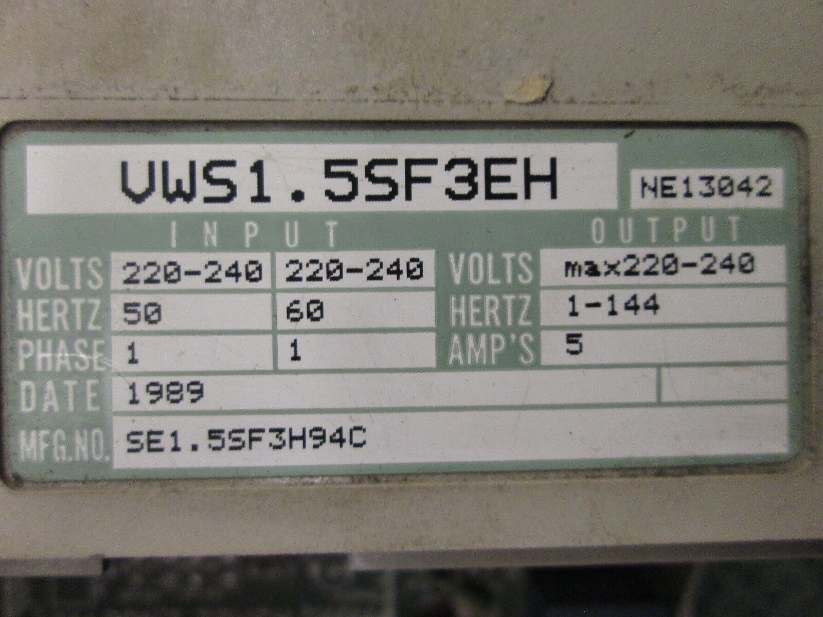 Hitachi AC Drive VWS1.5SF3EH 1HP Used