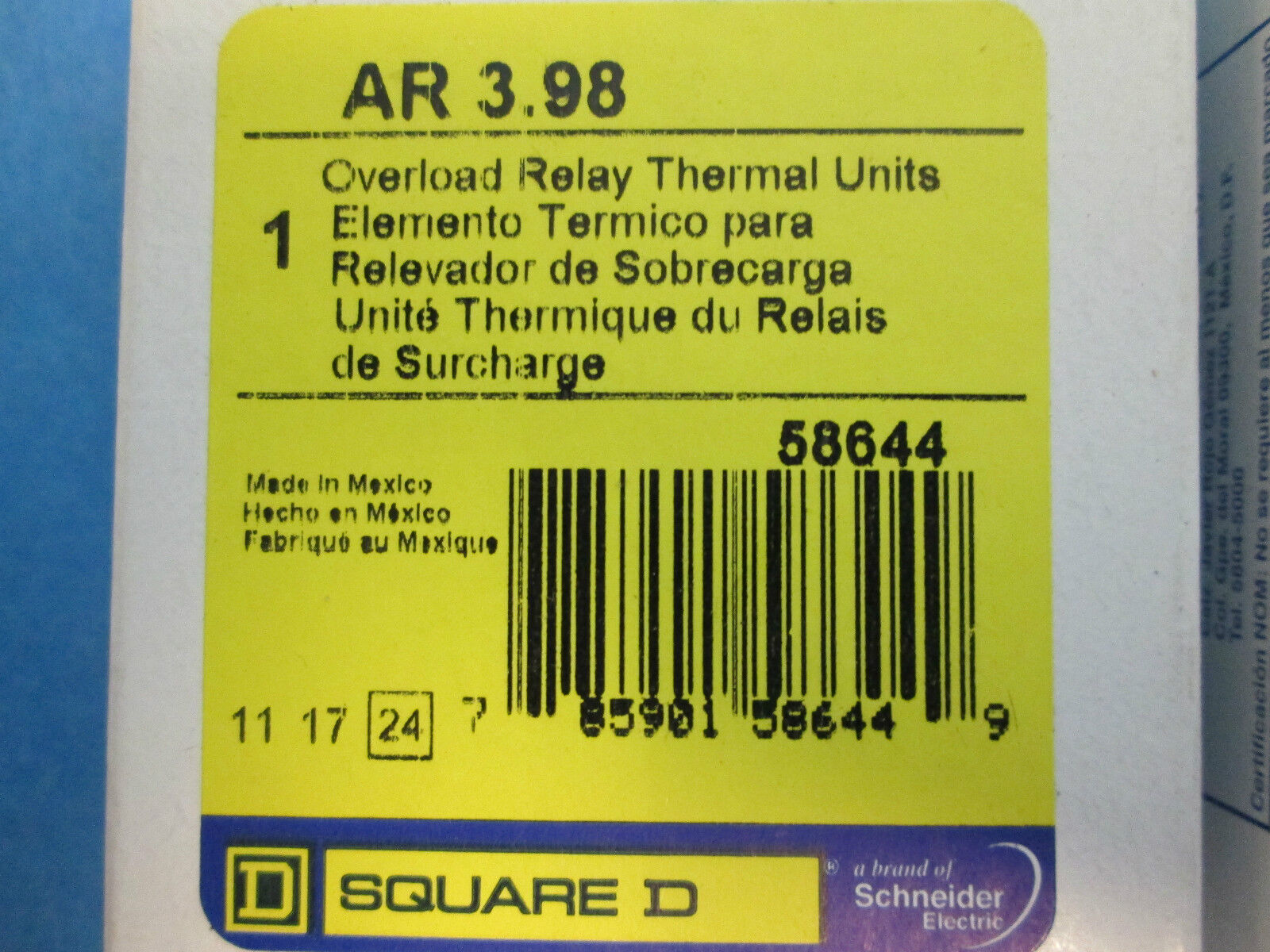 Square D Thermal Overload Unit AR 3.98 Set of 3!!! New In Box!!!