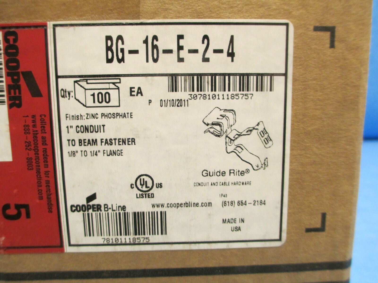 Cooper Conduit to Beam fastener BG-16-E-2-4, Aprox 75, New Surplus!