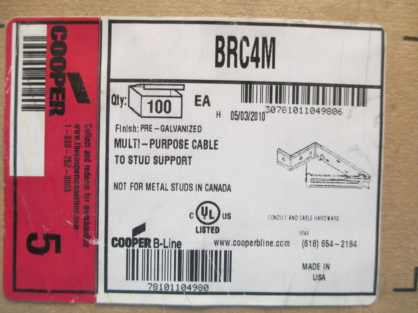 Cooper Cable to Stud Support BRC4M, Aprox 35, New Surplus!