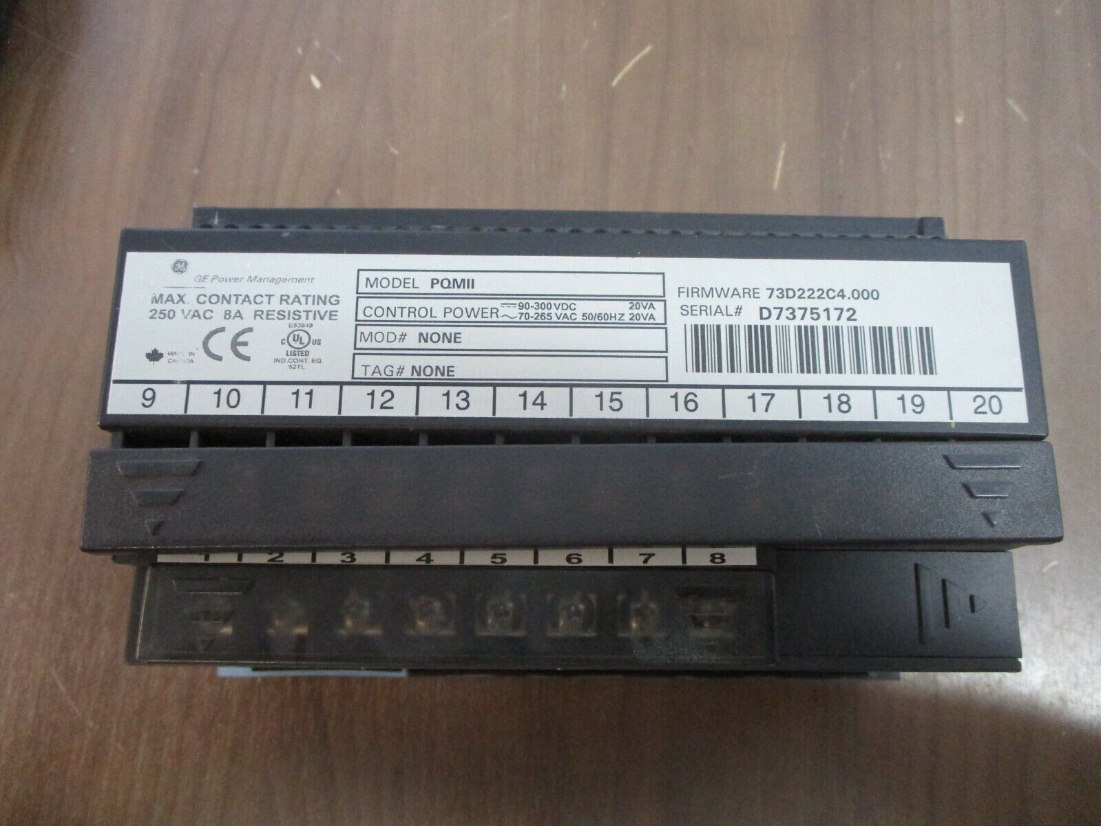 GE Power Quality Meter PQMII F/W: 73D222C4.000 Control: 90-300VDC 70-265VAC Used