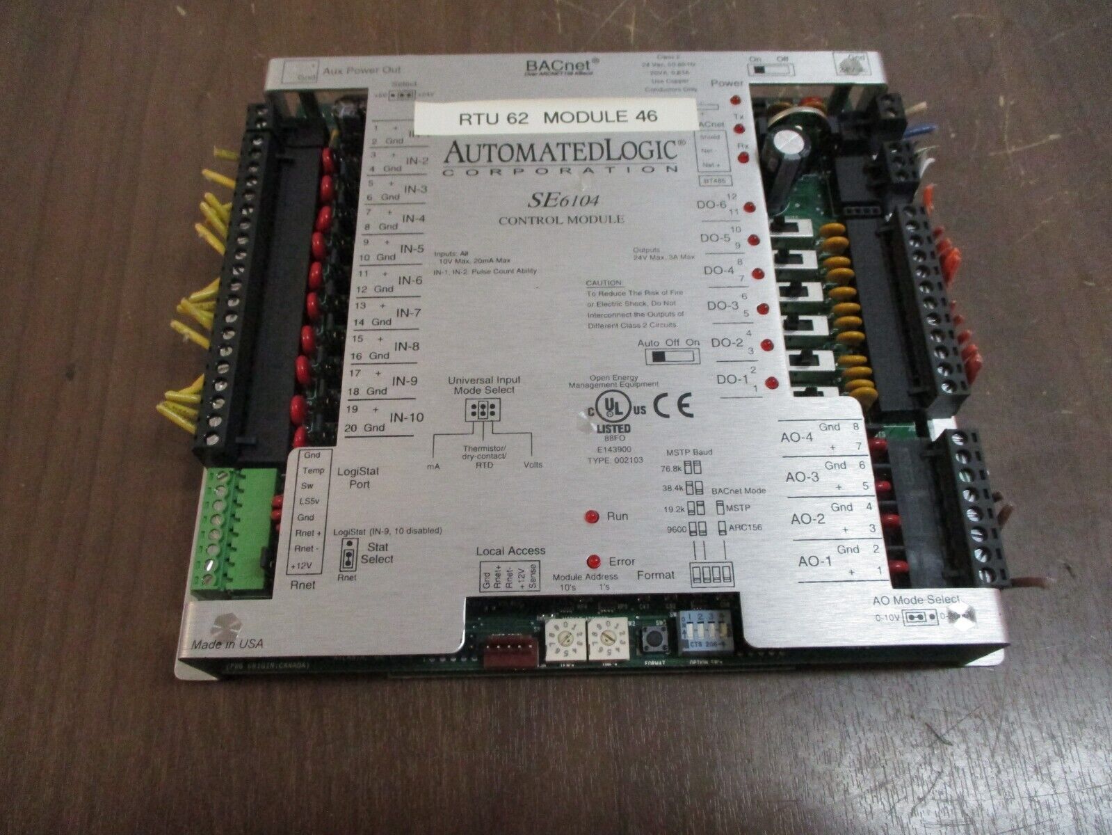 Automated Logic BACnet Control Module SE6104 Input: 10V 20mA Output: 24V 3A Used