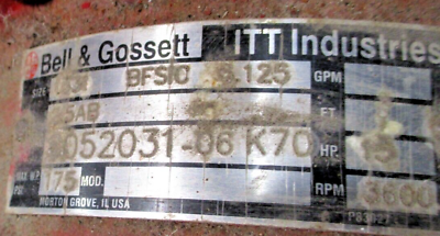 Bell & Gossett Pump 1531 BFSIC 6.125 15HP 3600RPM Used