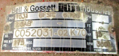 Bell & Gossett Pump 1531 BFSIC 6.125 15HP 3600RPM Used
