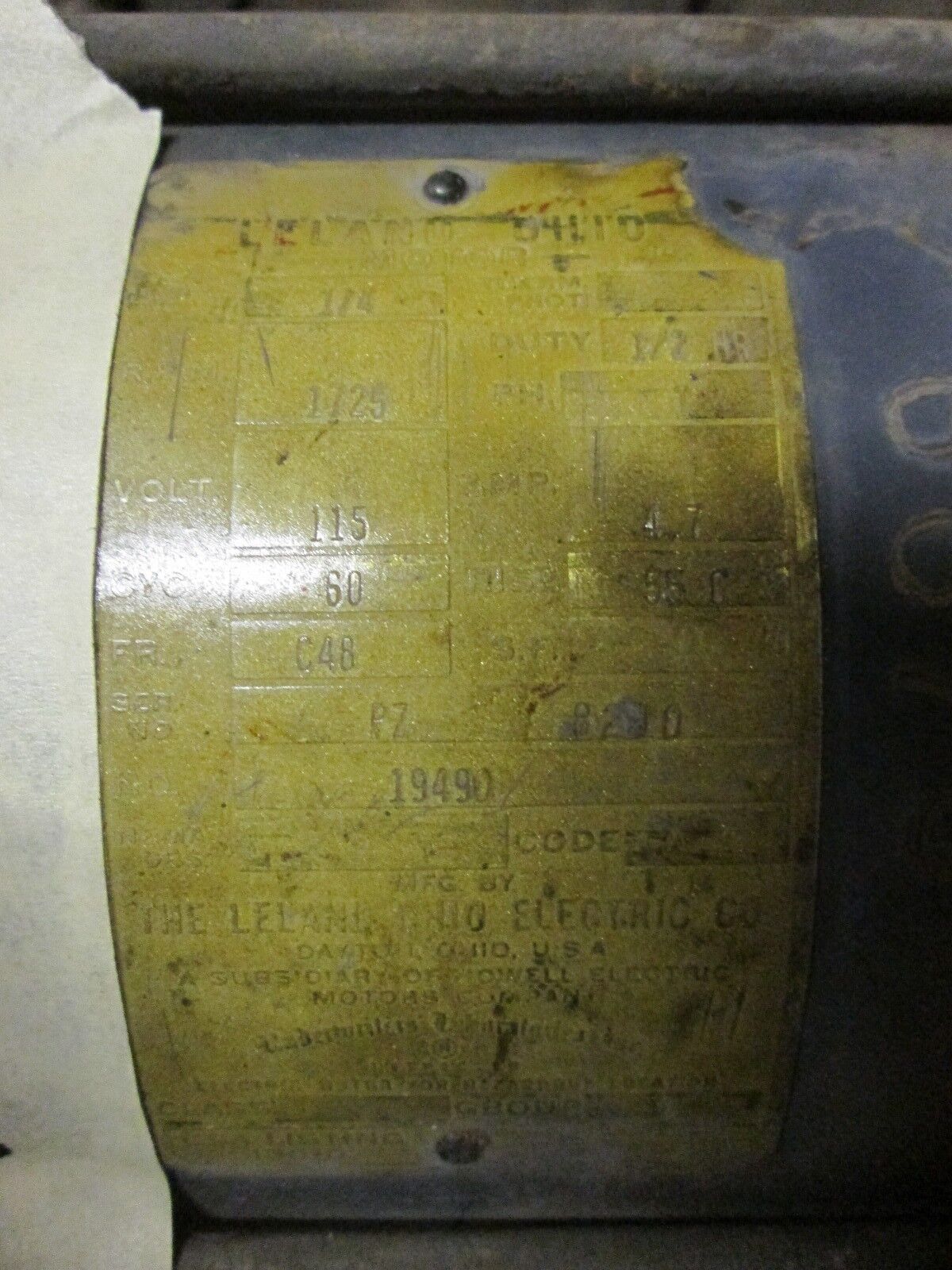 Leland Ohio Motors AC Motor 19490 1/4HP 1725 RPM C48 Frame 155V 4.7V Used