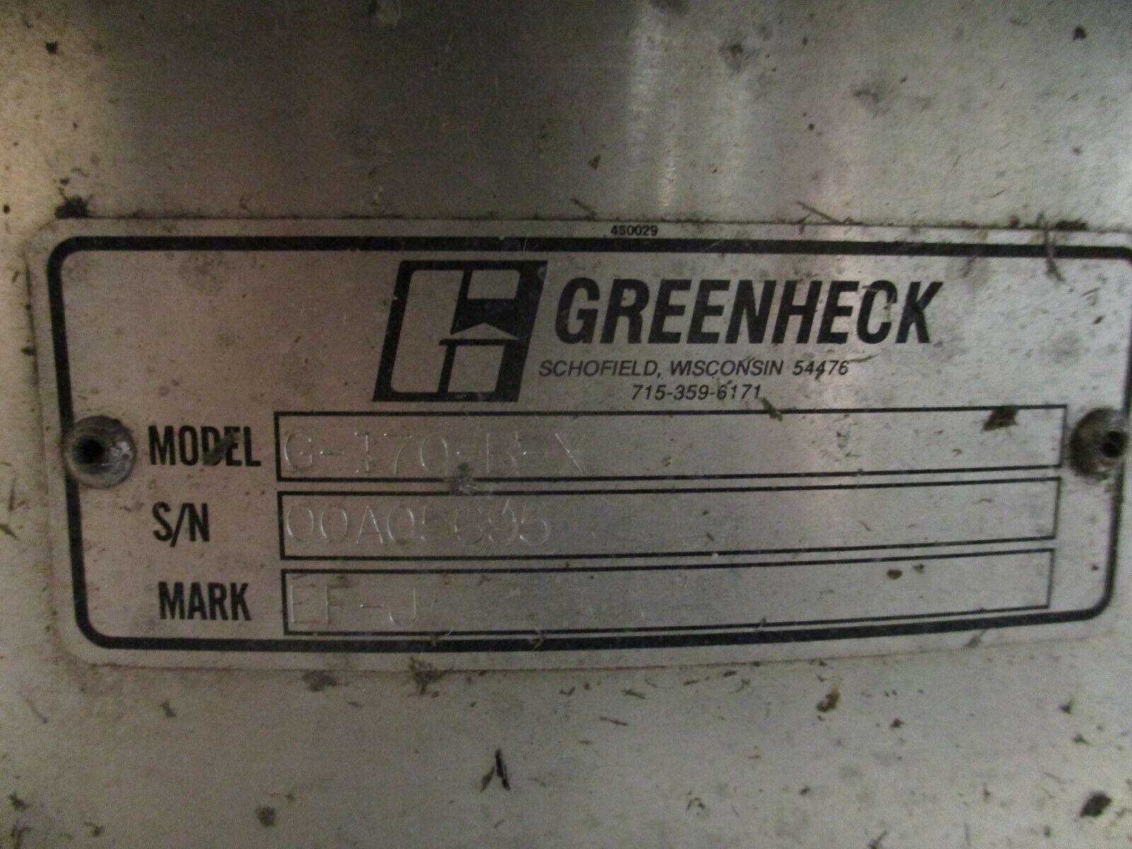Greenheck Exhaust Fan G-170-B-X Used