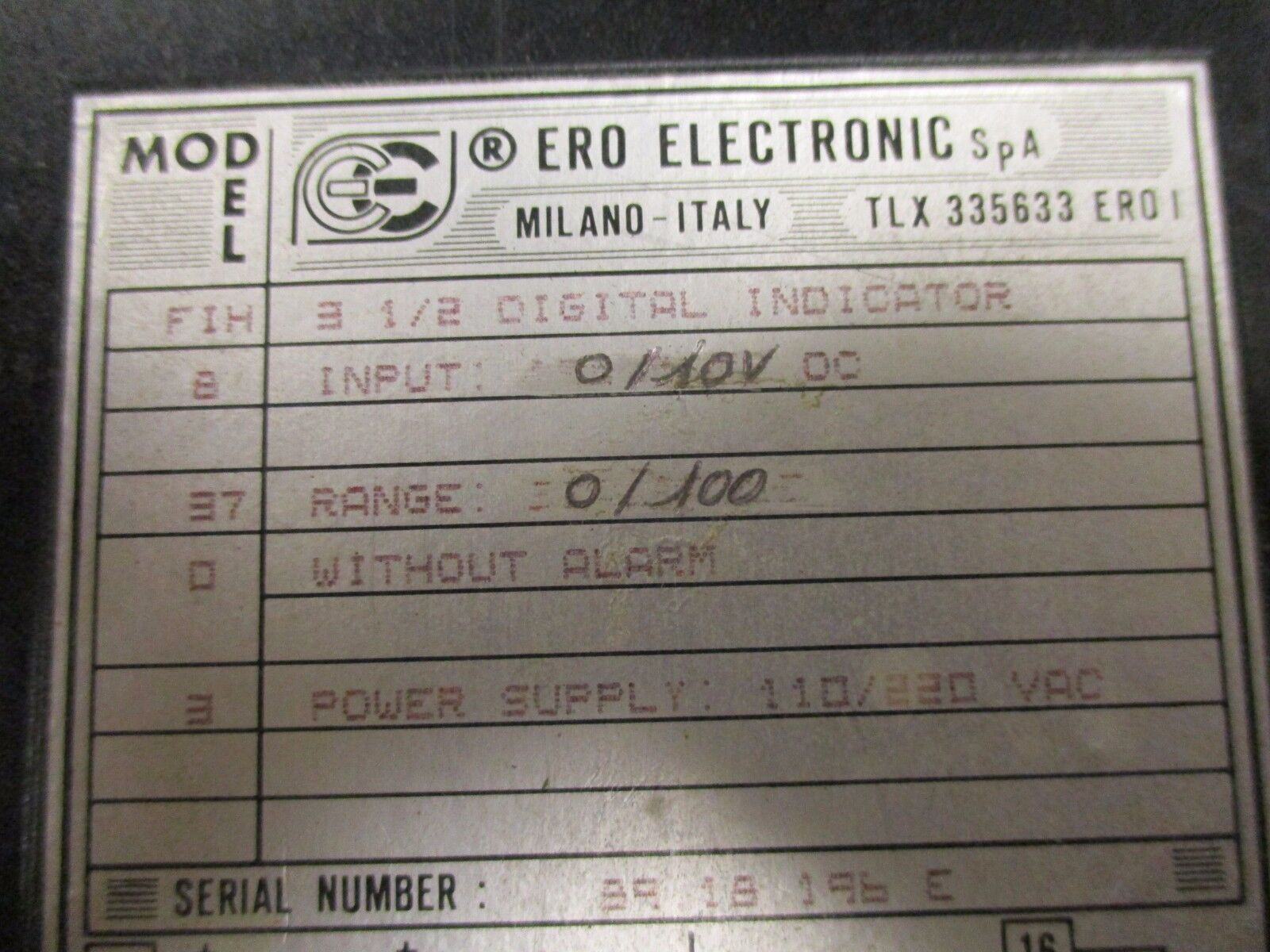 Ero Electronics Temperature Indicator F-48 Input: 0-10VDC Range: 0-100°C, Used
