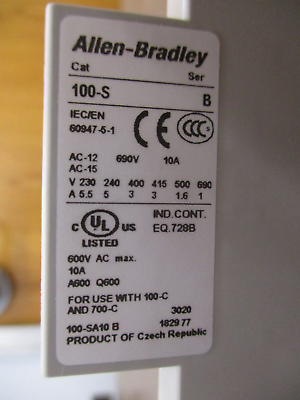 Allen-Bradley Auxiliary Contact 100-SA10 Ser. B 1 N.0. New Surplus