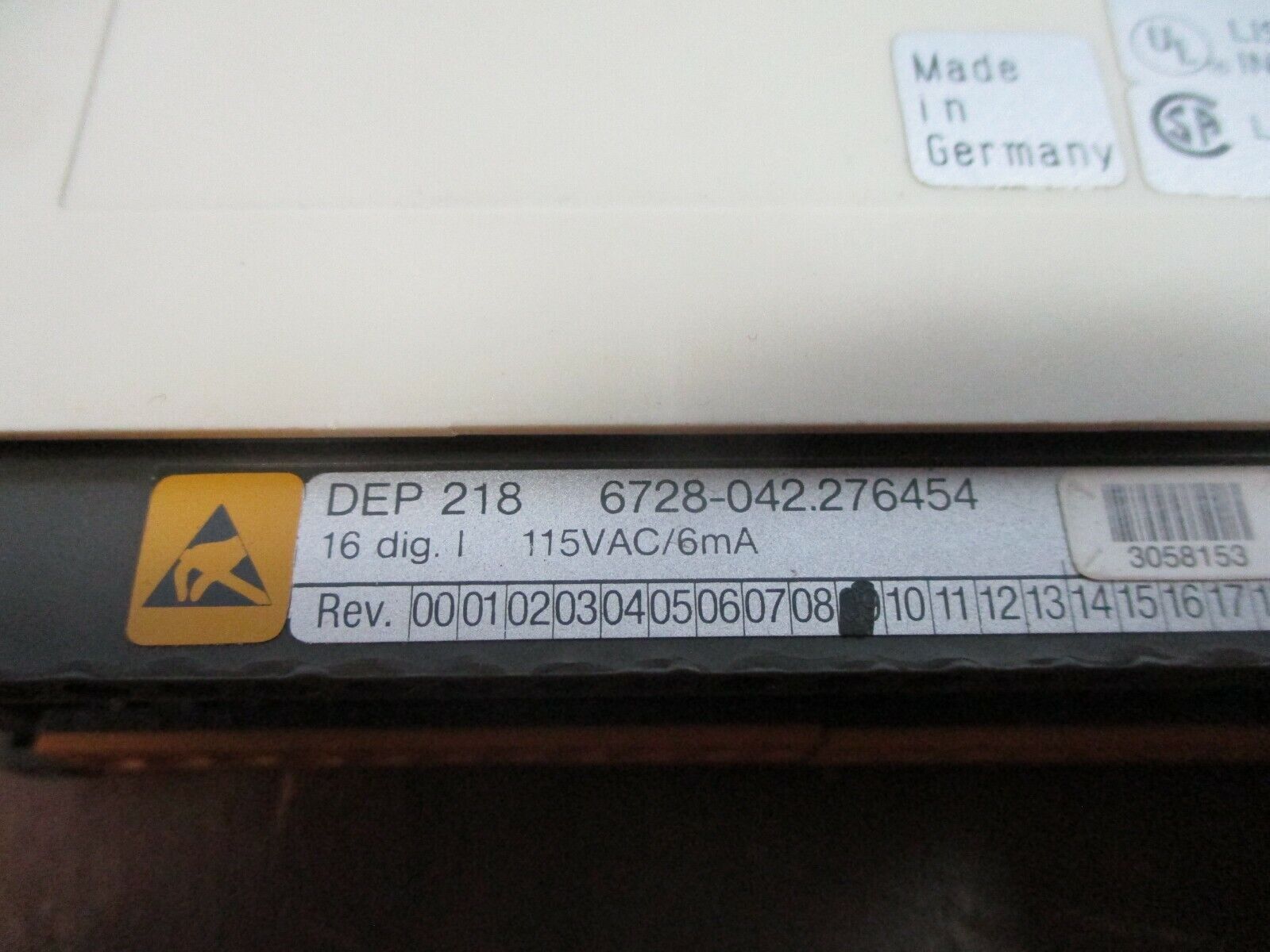 AEG DEP 218 Discrete Input Module 6728-042.276454 16X 115VAC 6mA Used