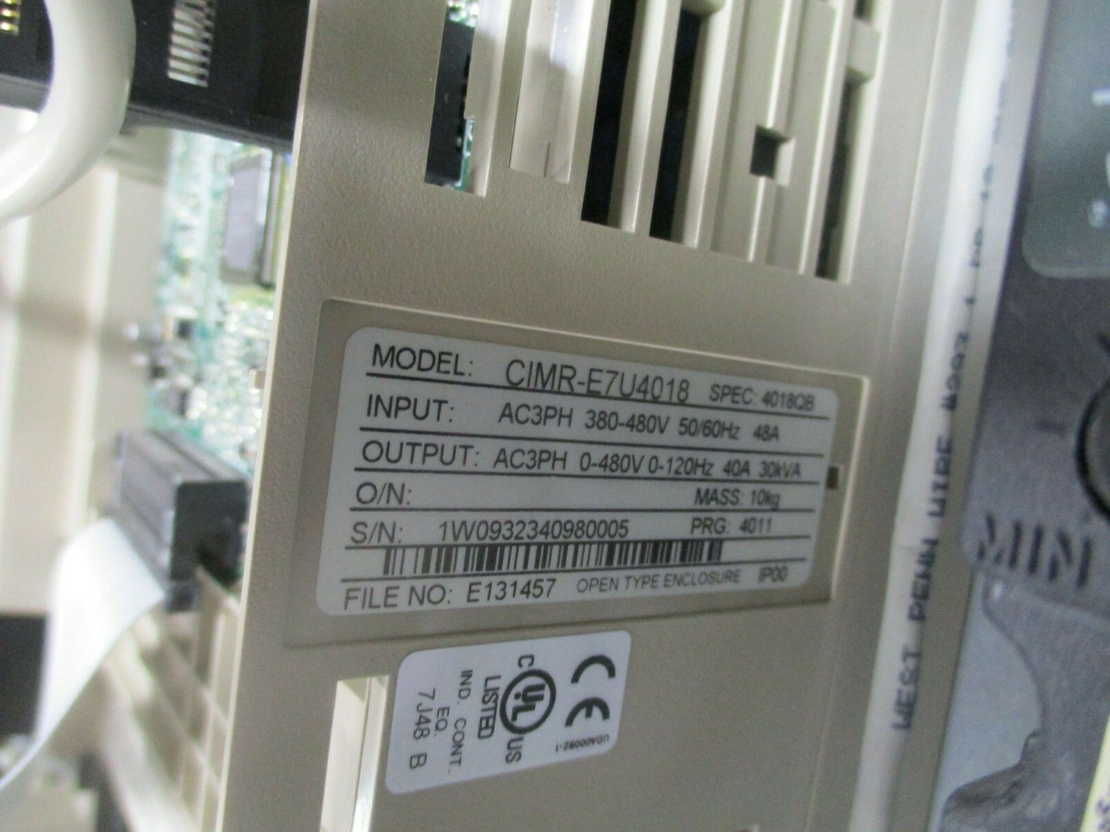 Yaskawa E7 AC Drive w/ Bypass E7BVB040TX 30HP 3Ph Used