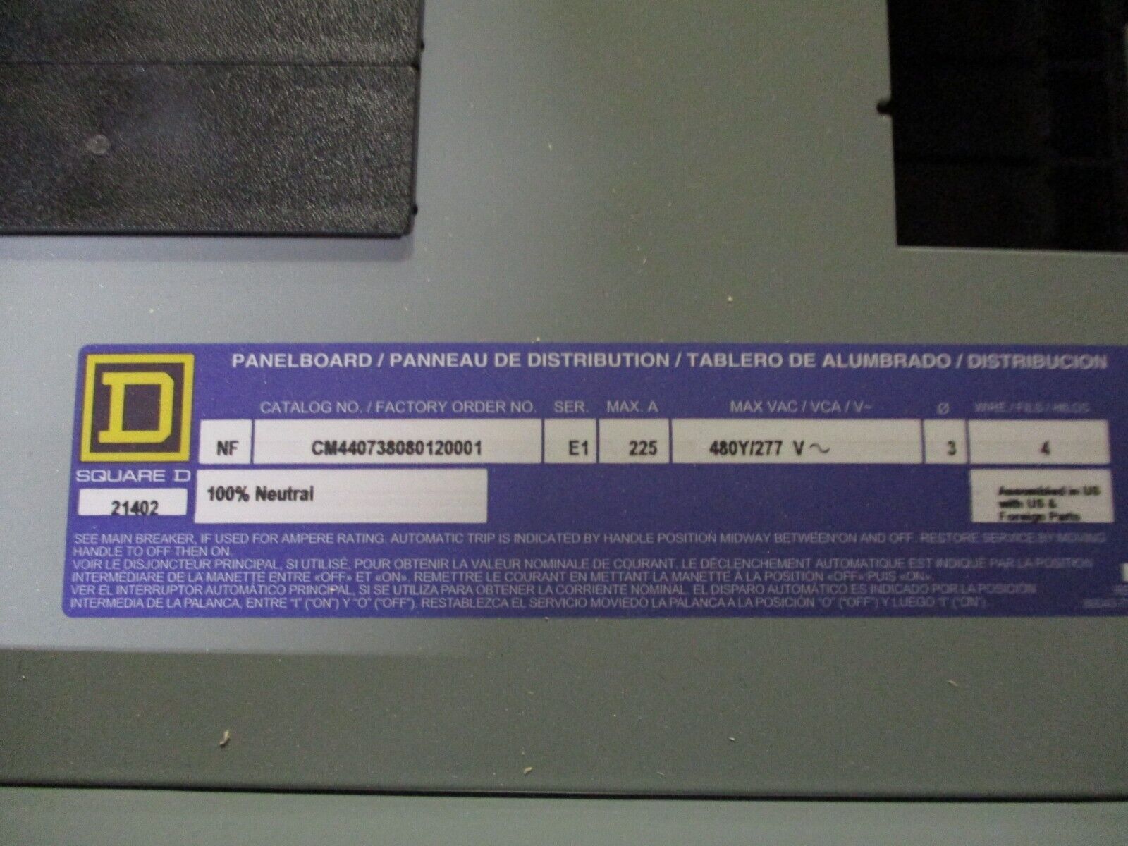 Square D NF Panelboard Interior w/ Box & Cover CM440738080120001 Box: MH44 225A