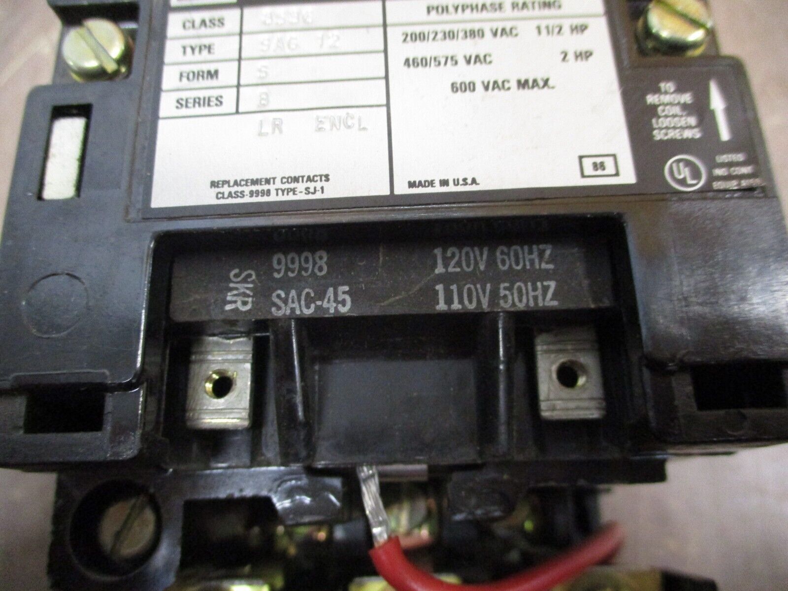 Square D Starter 8536SAG12 Size 00 120V Coil Thermal Overload Used
