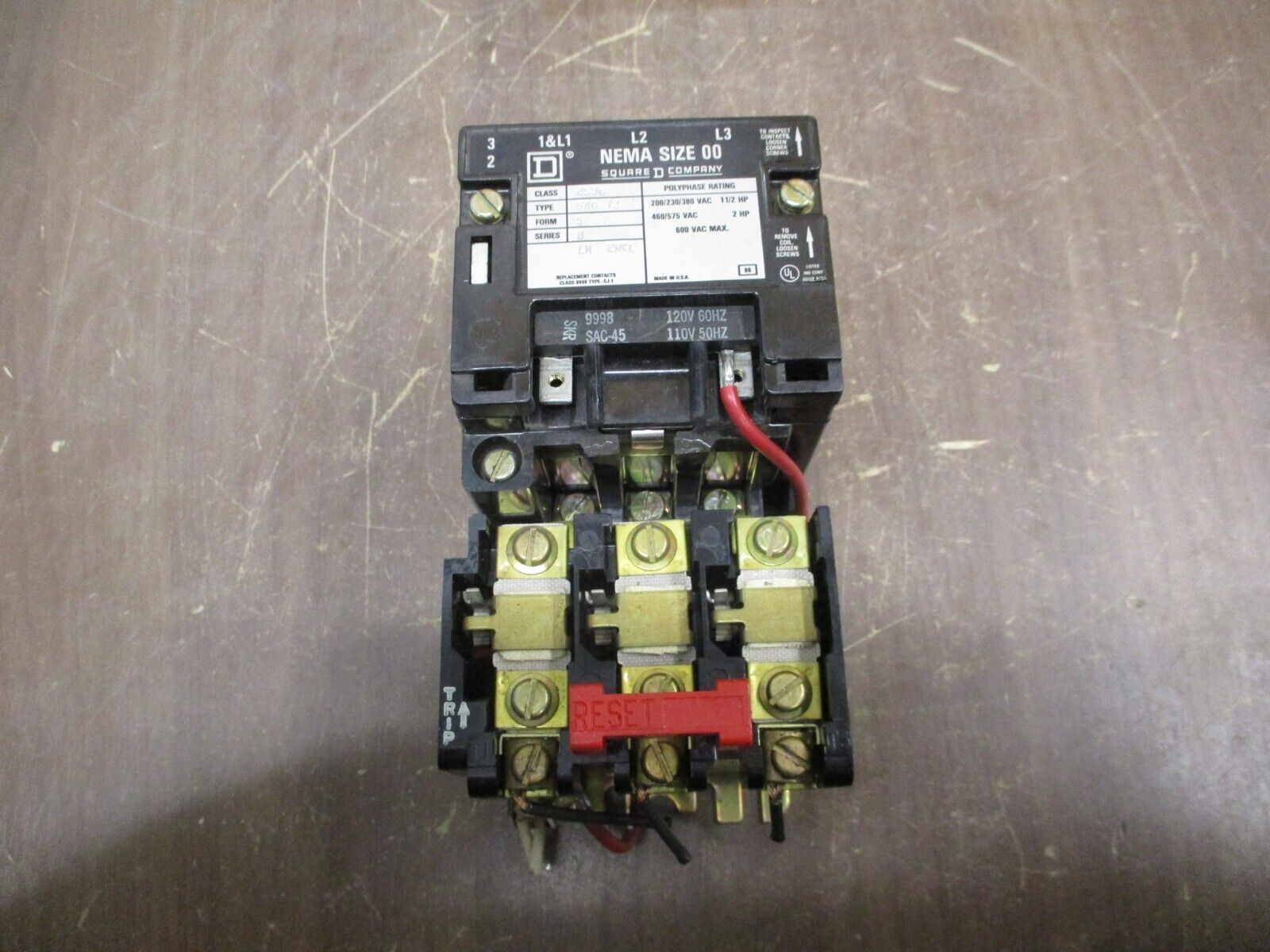 Square D Starter 8536SAG12 Size 00 120V Coil Thermal Overload Used