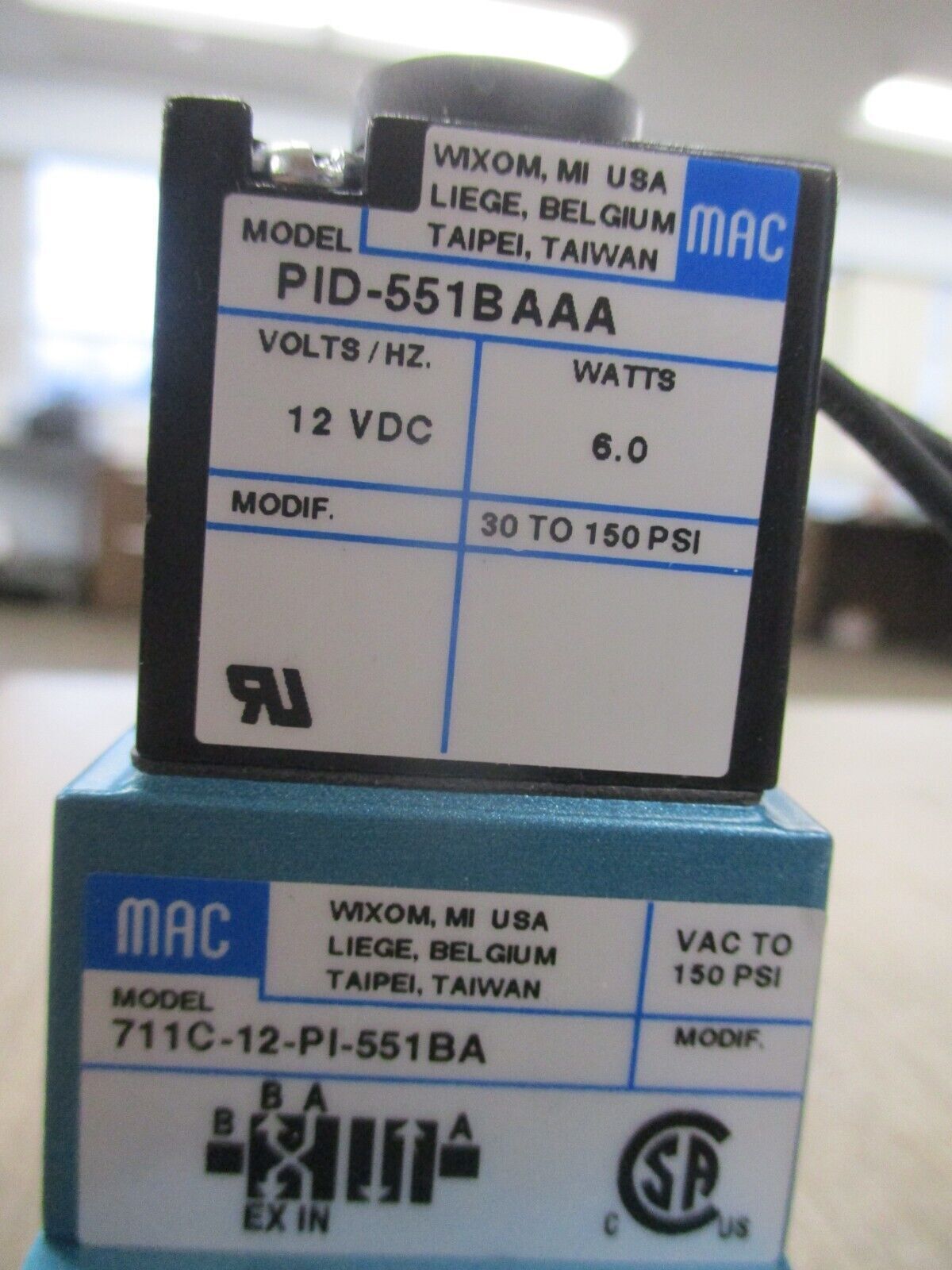 MAC Solenoid Valve 711C-12-PI-551BA New Surplus