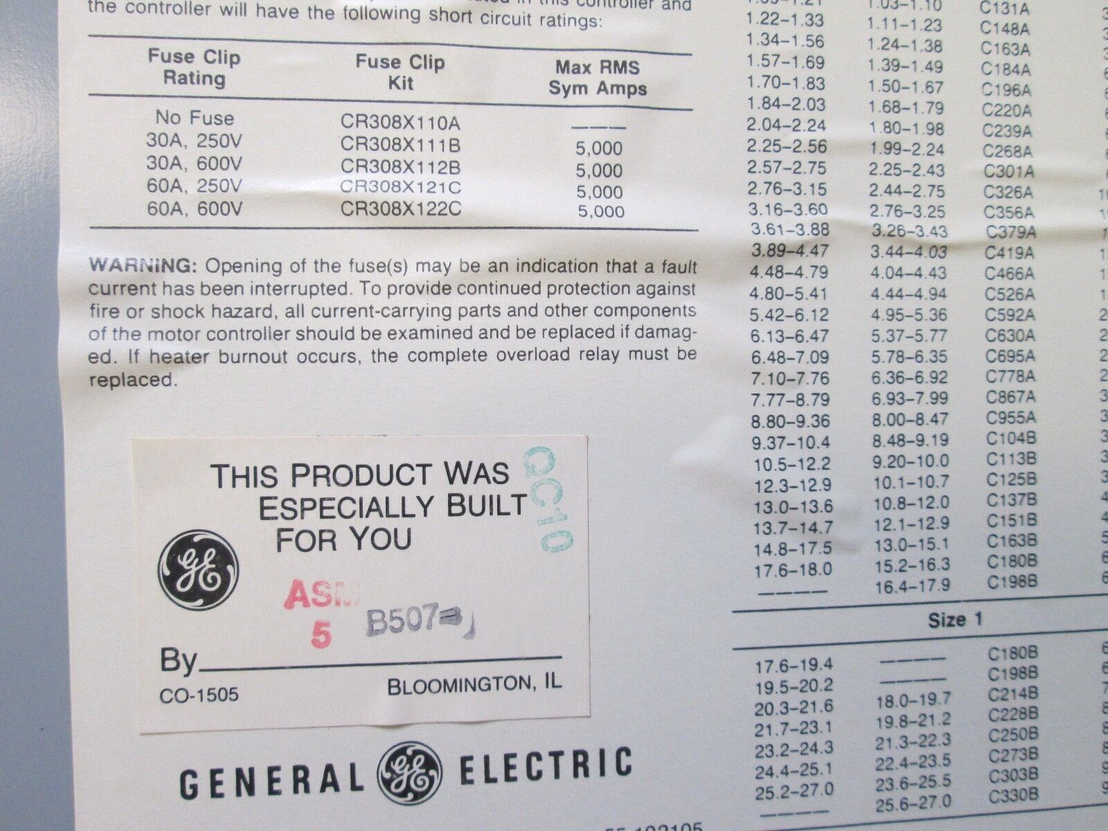 GE Fusible Two Speed Combination CR311K1822PABTTJ 120V Coil Size 1 Nema 1 Enc.