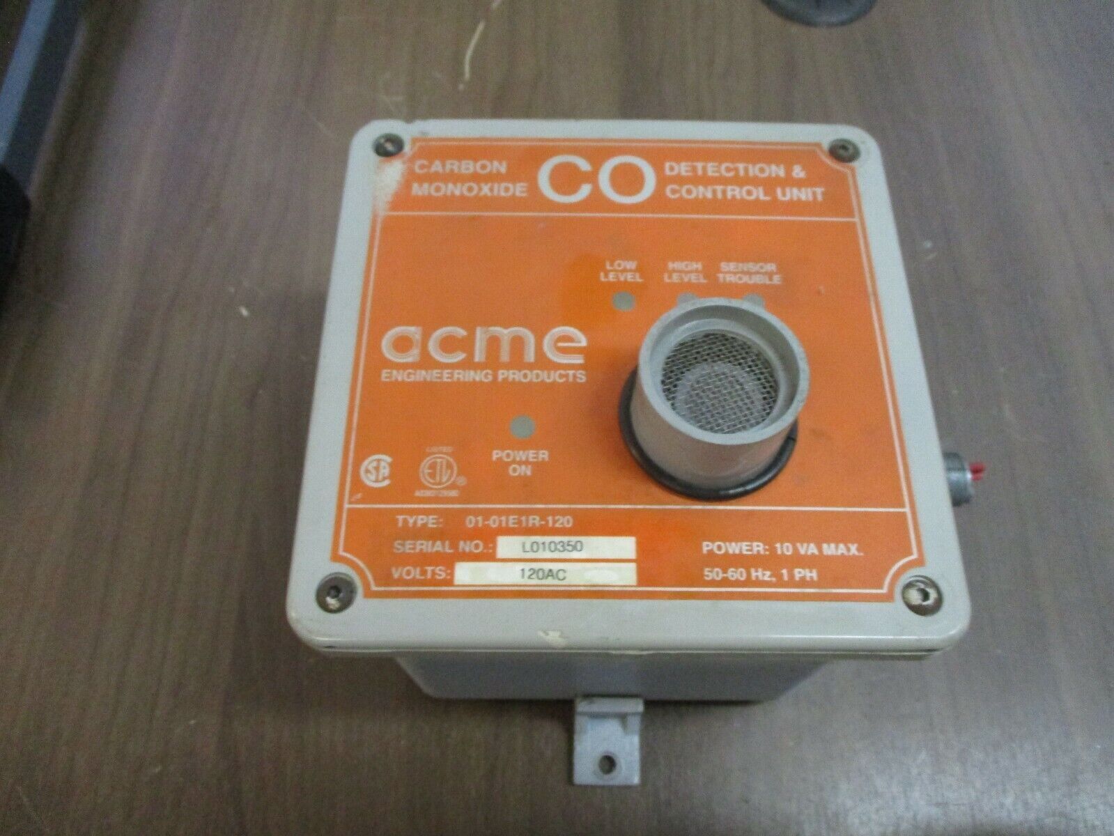 Acme Carbon Monoxide Detection & Control Unit 01-01E1R-120 120V 50-60Hz 1Ph 10VA
