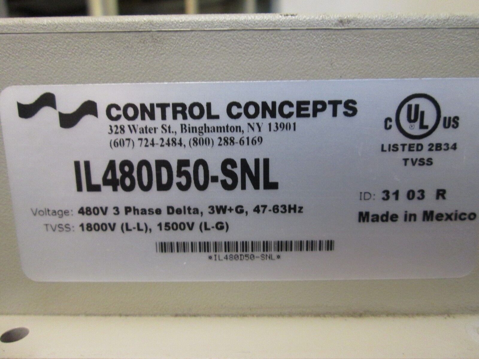 Control Concepts Low Exposure IslaGuard Surge Filter IL480D50-SNL 480V 3Ph Used