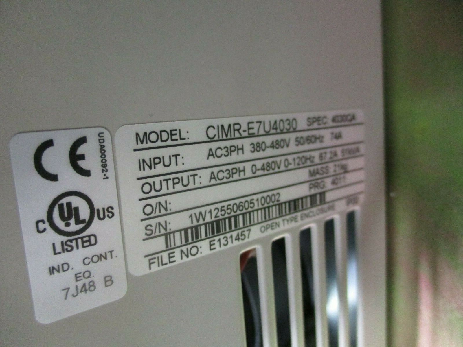 Yaskawa E7 AC Drive w/ Bypass E7BVB052YN3 50HP 3Ph Used