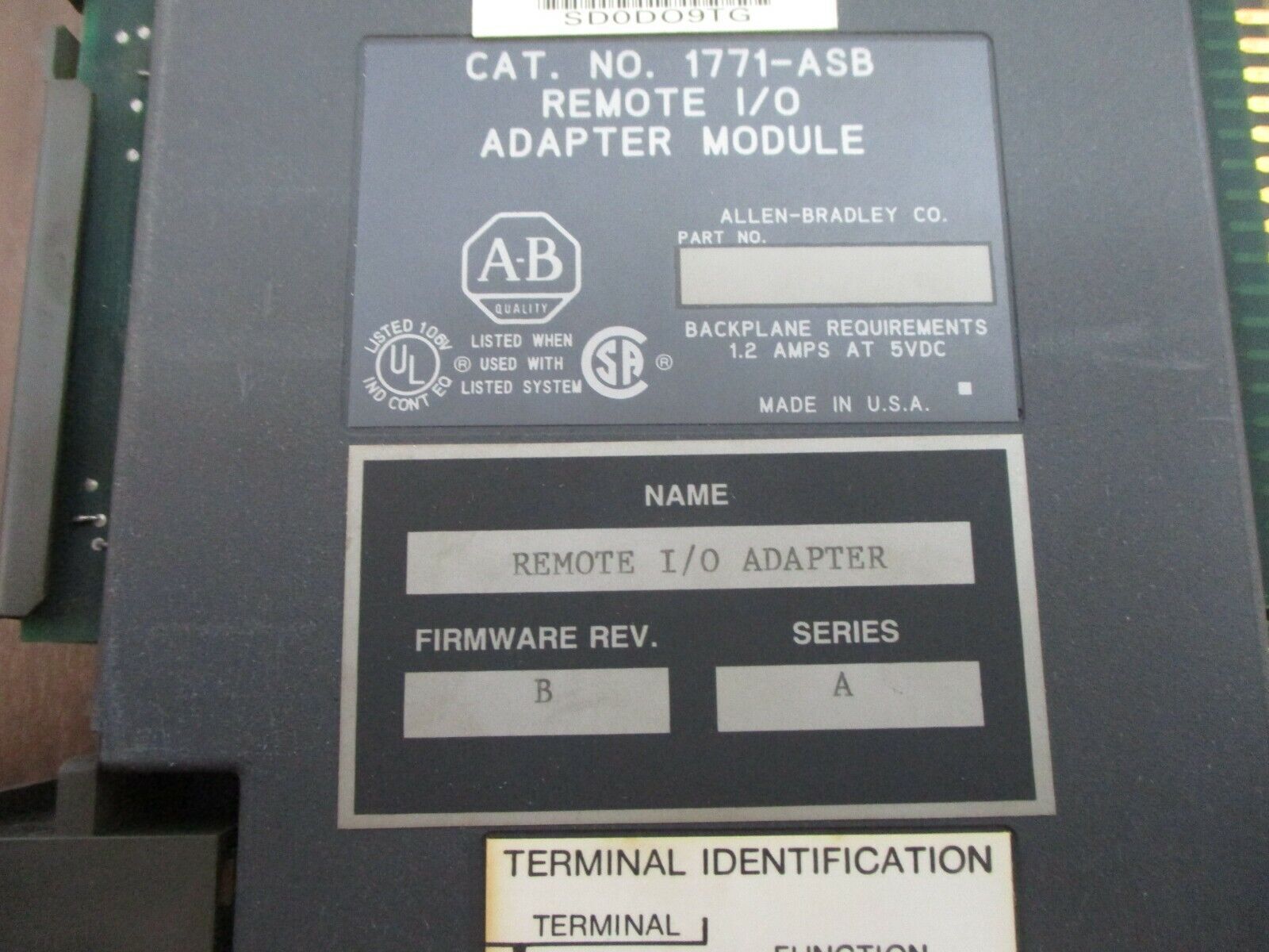 Allen-Bradley Remote I/O Adapter Module 1771-ASB Ser. A F/W Rev. B Used