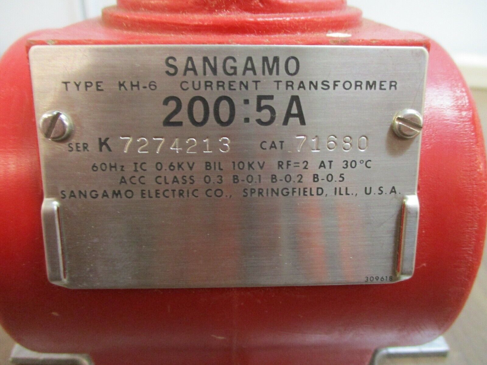 Sangamo Type KH-6 Current Transformer 71680 Ratio 200:5A 600V 60Hz 10kv BIL Used