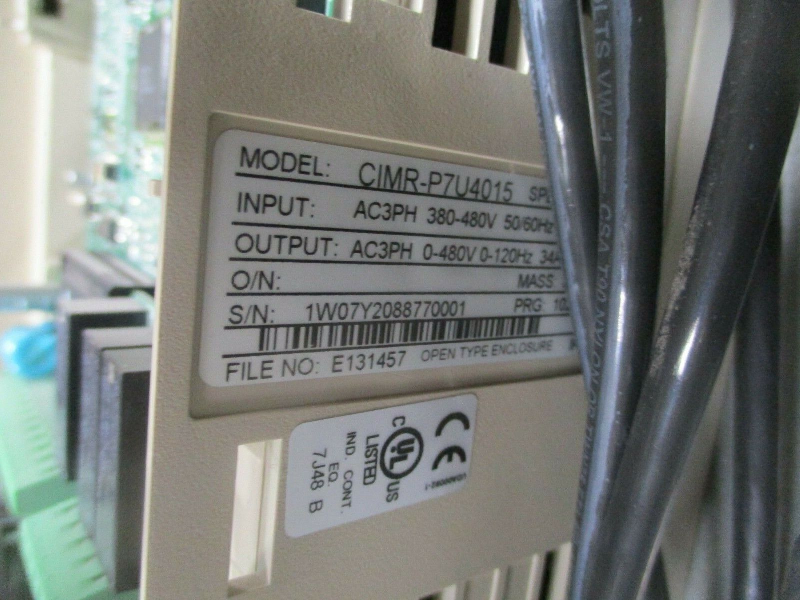 Yaskawa P7 AC Drive w/ Bypass P7BVB034XJ 25HP 3Ph Used