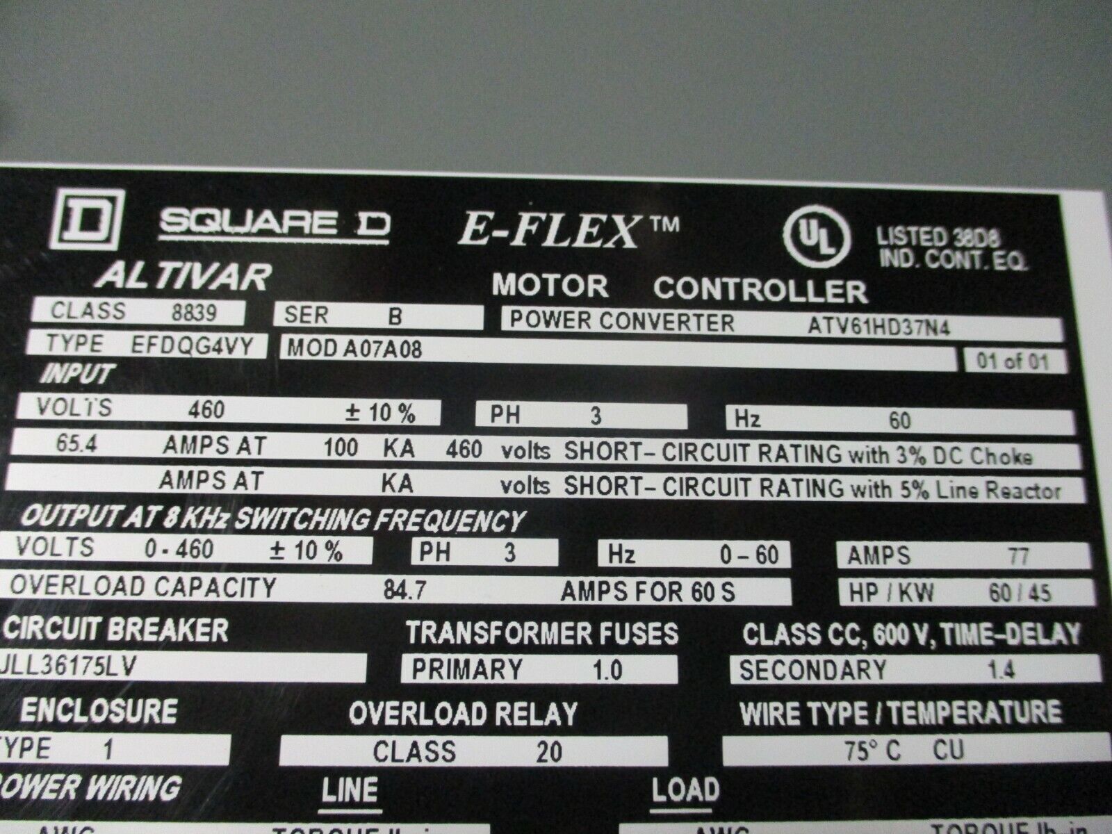 Square D E-Flex Altivar AC Drive 8839 EFDQG4VY ATV61HD37N4 60HP 3Ph 460V Used