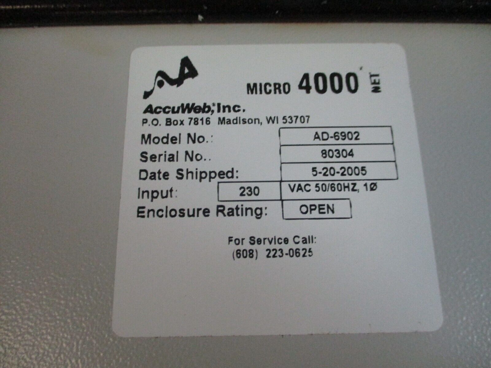 AccuWeb Micro 4000 Web Guide Control System AD-6902 230V 50/60Hz 1Ph Used