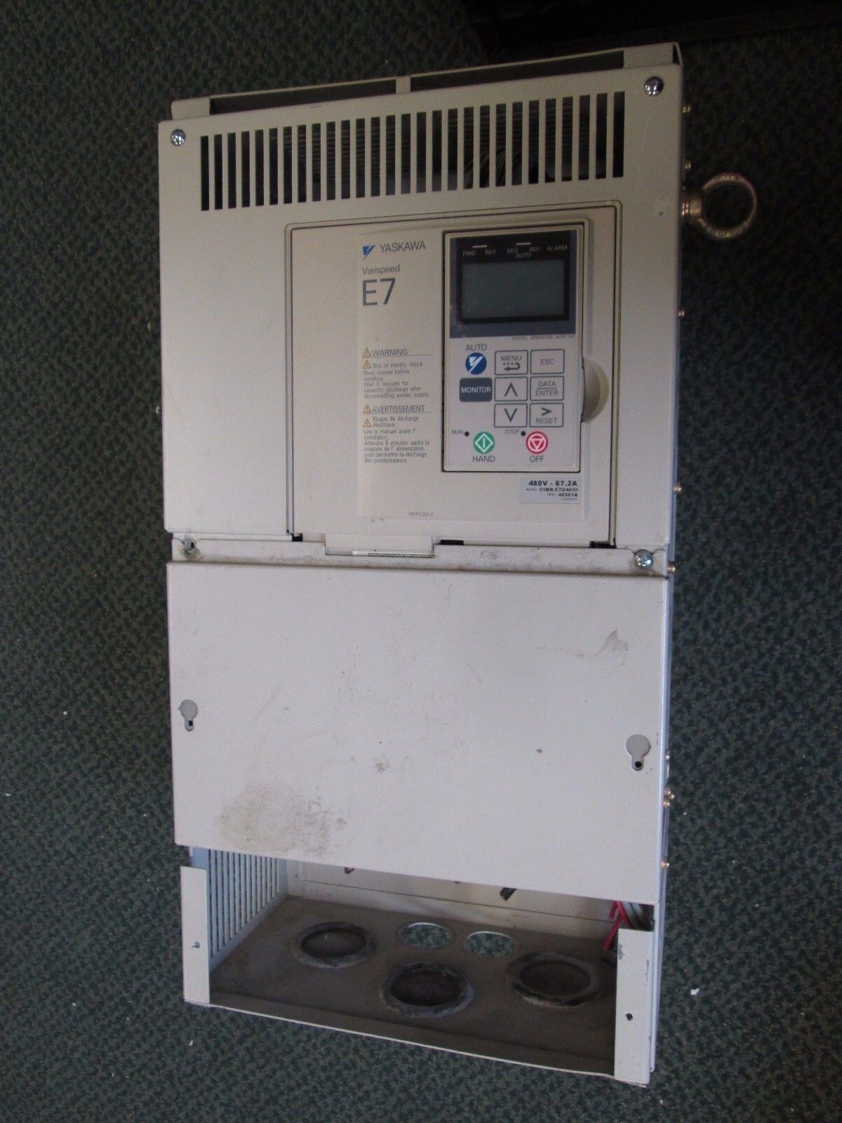 Yaskawa E7 AC Drive CIMR-E7U4030 50HP 3Ph In: 380-480V Out: 0-480V 67.2A Used