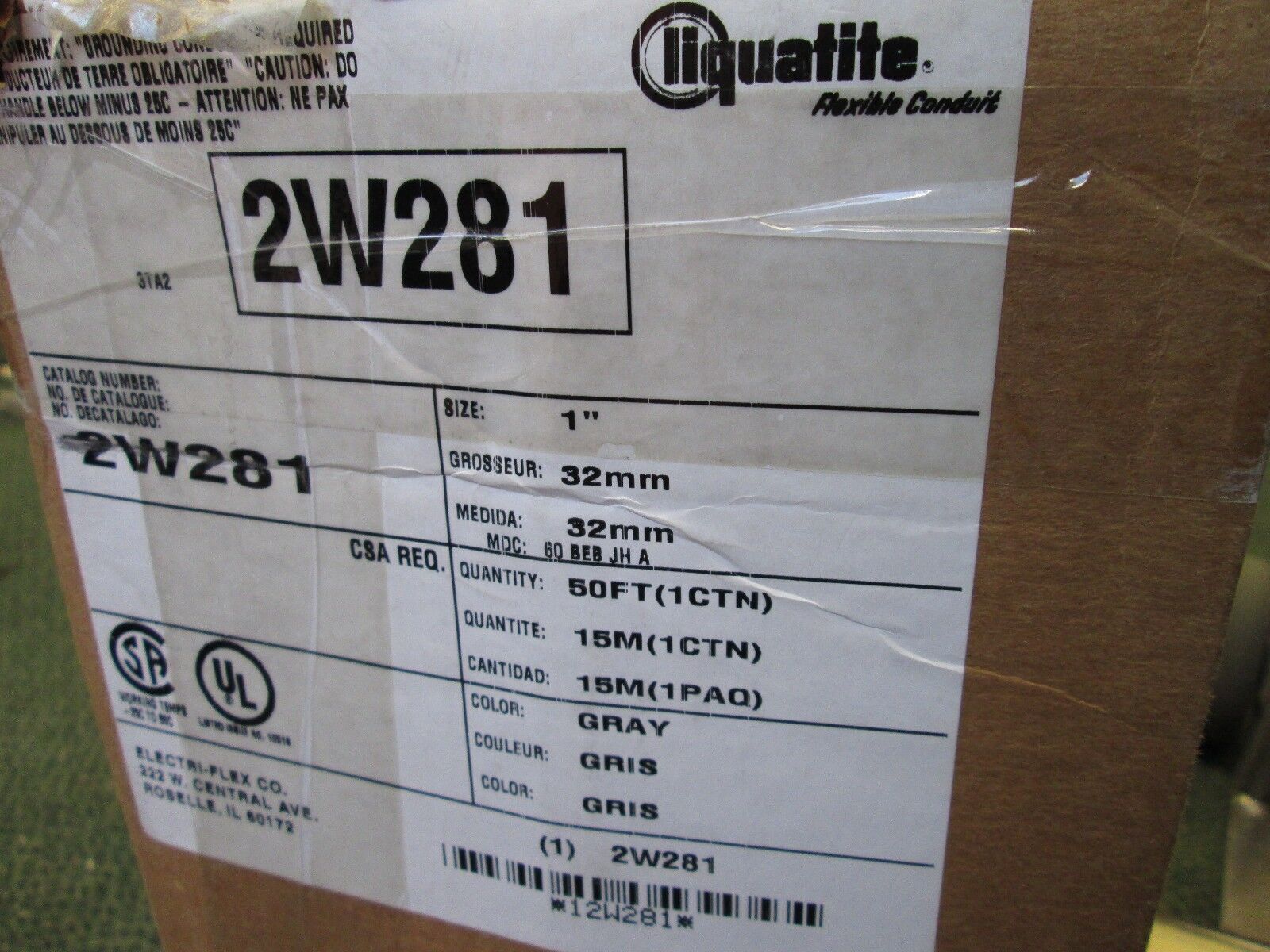 Liquatite Flexible Conduit 2W281 Size 1" 50 Feet Long Gray Color New Surplus