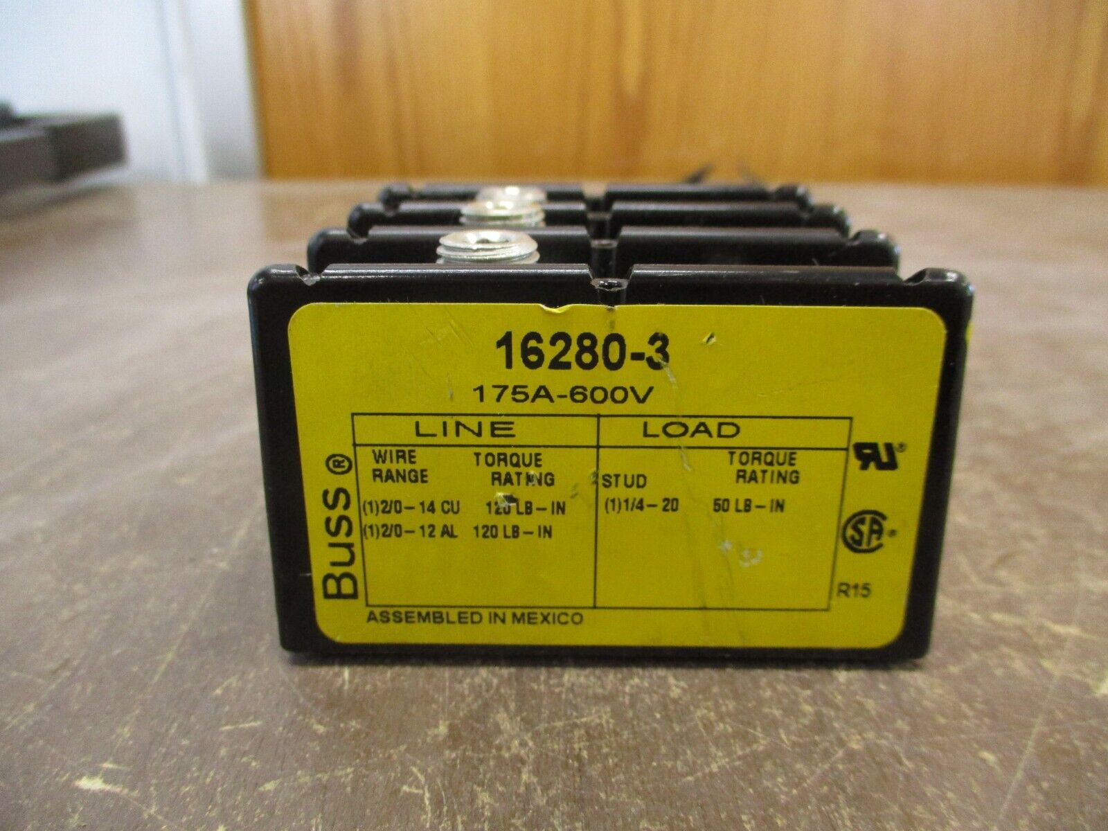 Buss Power Distribution Block 16280-3 175A 600V 3P Line (1): 2/0-14 Used