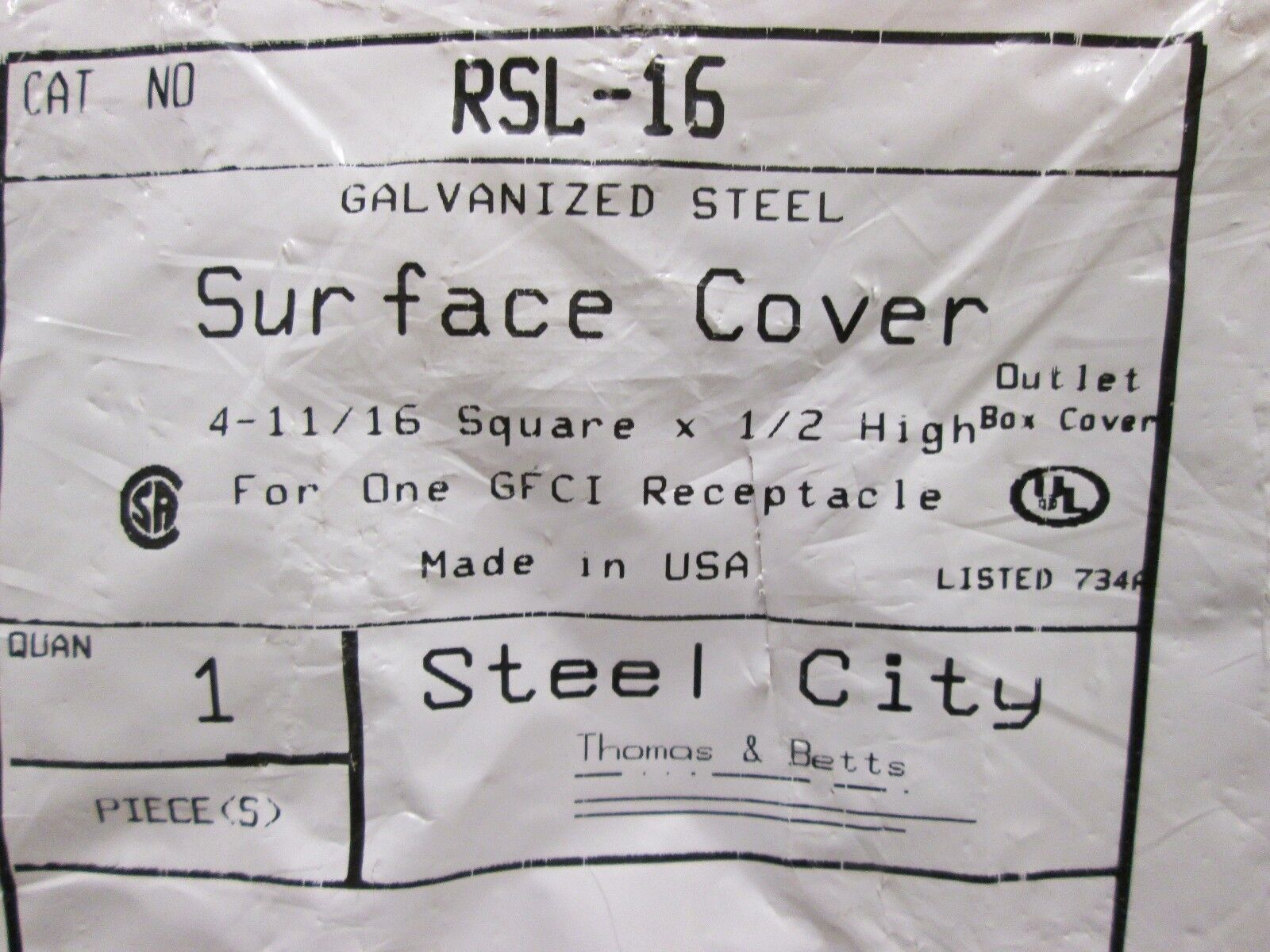 Thomas & Betts GFCI Receptacle Cover for Outlet Box RSL16 Size 4-11/16"