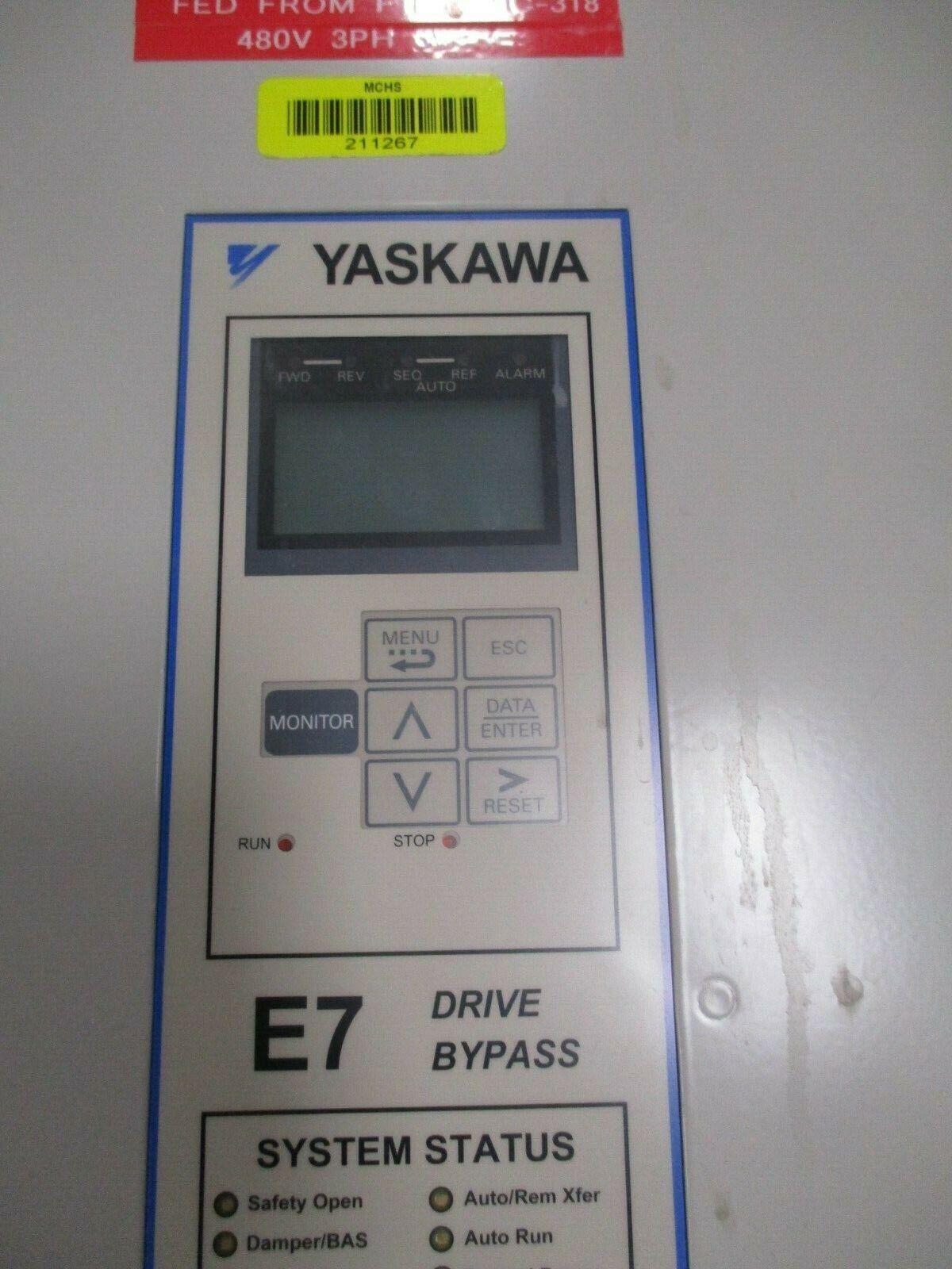 Yaskawa E7 AC Drive w/ Bypass E7LVB040CGXY 30HP 3Ph Used