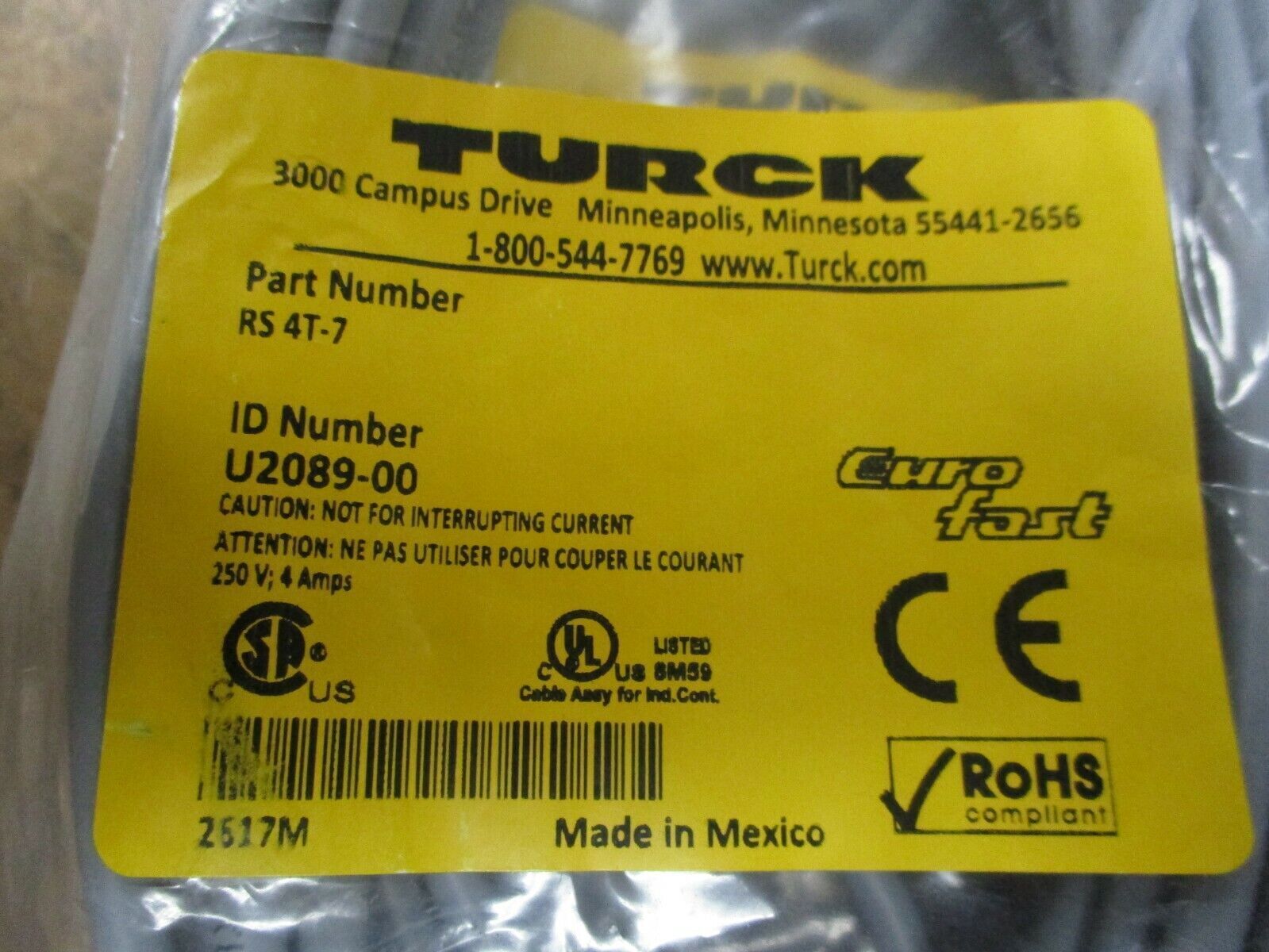 Turck Eurofast Sensor Cable RS 4T-7 22AWG / 3 New Surplus