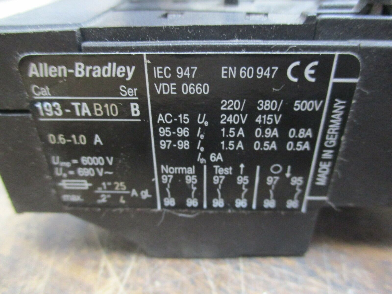 Allen-Bradley Solid State Overload 193-TAB10 Ser. B Trip: 0.6-1.0A Used