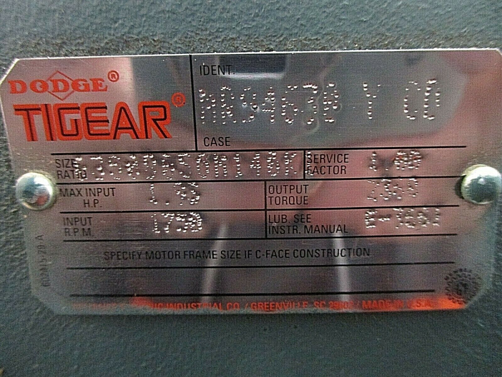 Dodge Tigear Reducer Q350B050M140K Ratio 50:1 1.93HP In 1750RPM In Used