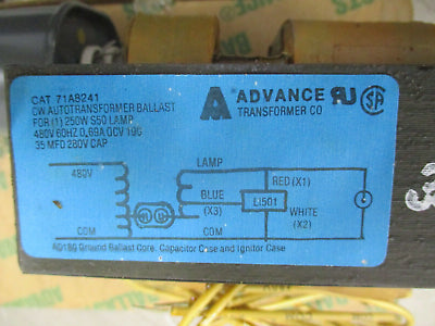 Advance Core & Coil Ballast 71A8241-001 480V 60Hz 250W New Surplus