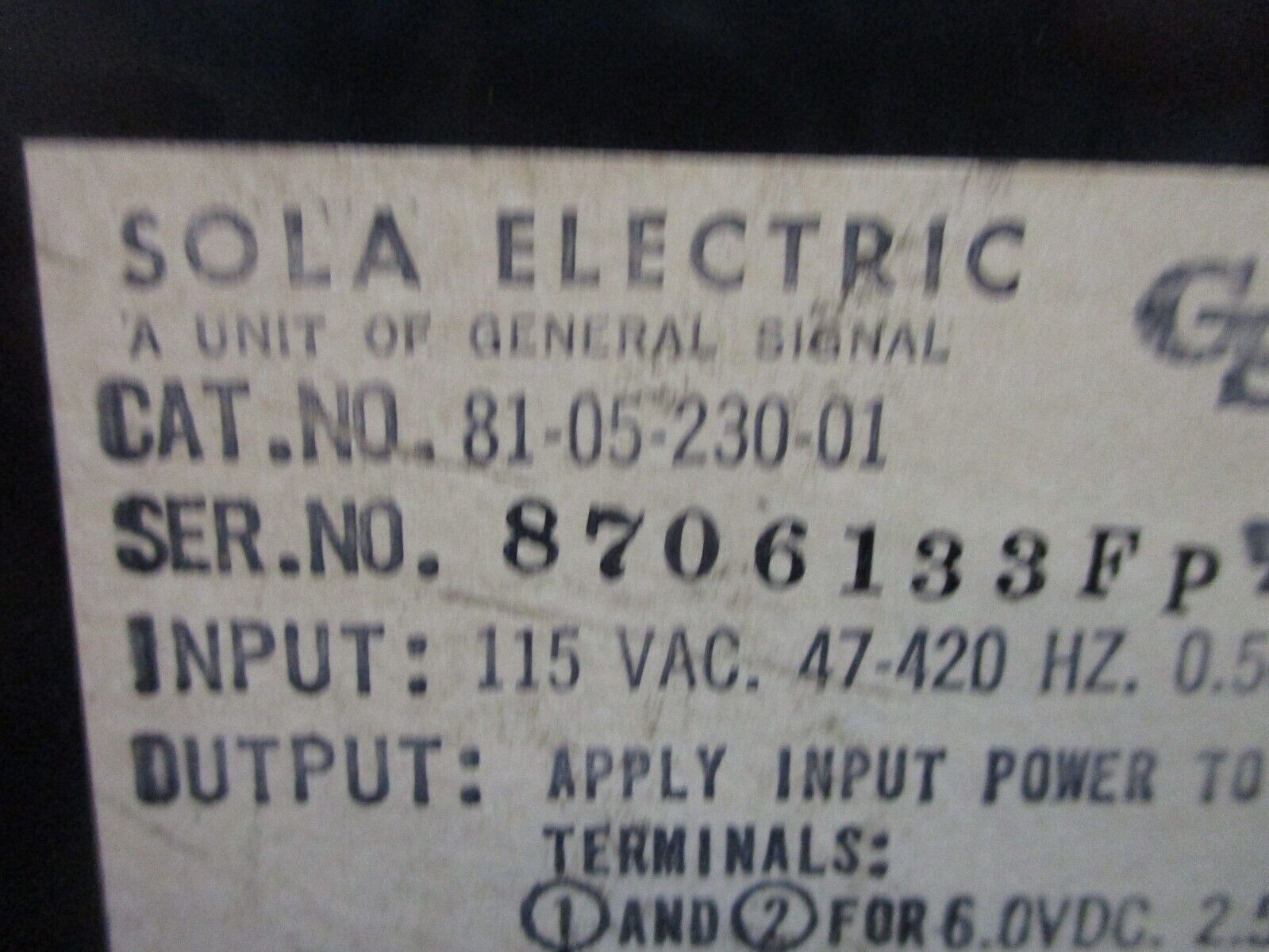 Sola Power Supply 81-05-230-01 Input: 115VAC 47-420Hz 0.50A Used