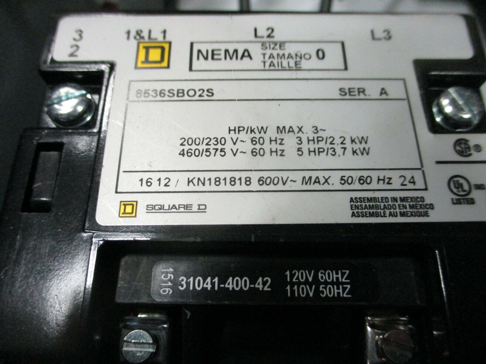 Square D Non-Fusible Size 0 Combination 8538SBG11V81CFF4P51T Ser. K Used