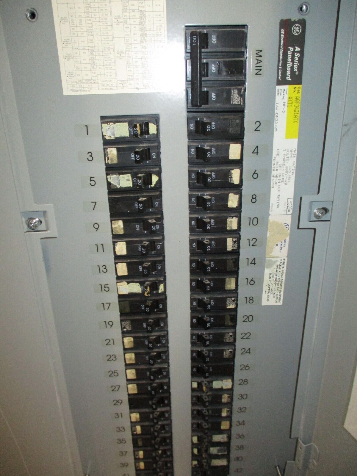 GE Main Breaker Circuit Breaker Panel AQF3421ATX 125A Max, 100A Main 208/120V